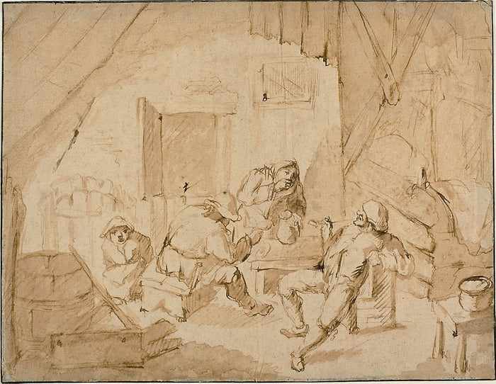 Peasants Drinking: Attributed to Isaac van Ostade (Dutch, 1621-1649),16x12