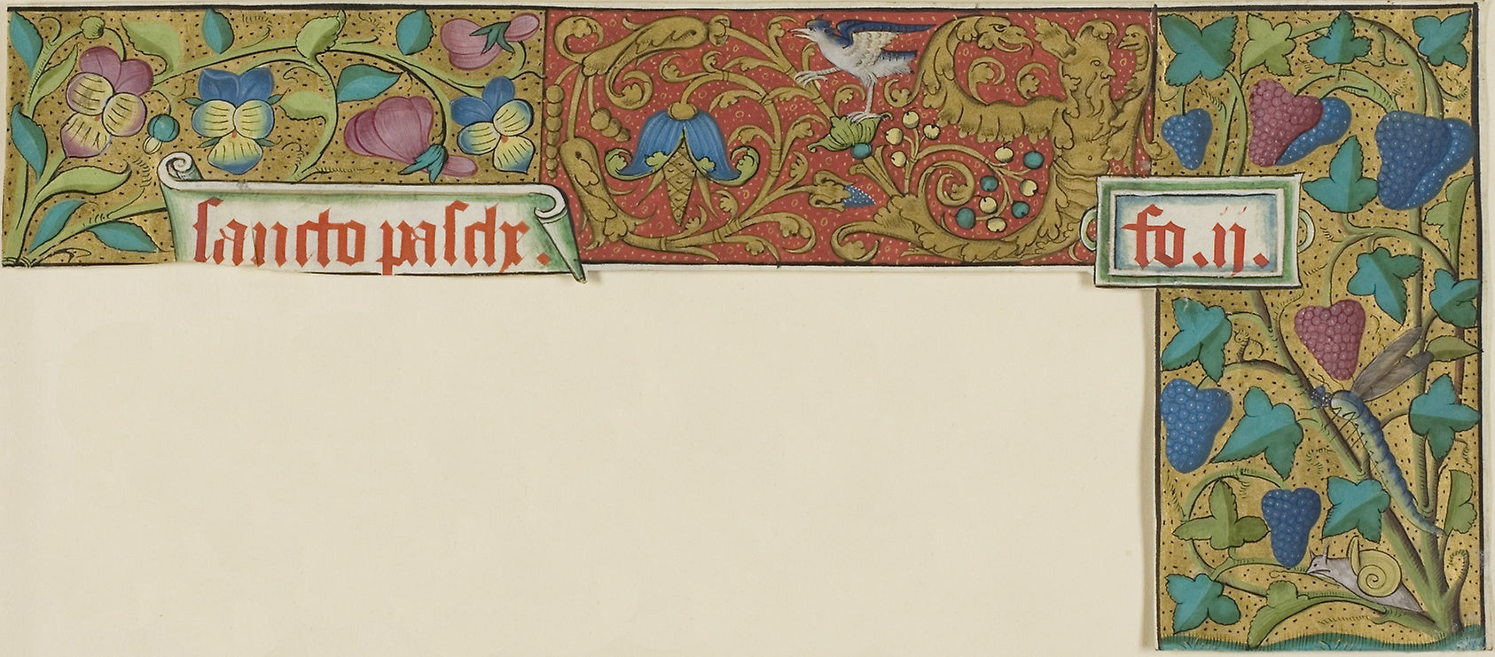 Illuminated Border with Snail, Insect, Bird, Grotesques and Flowers from a Manuscript: French,16x12"(A3) Poster