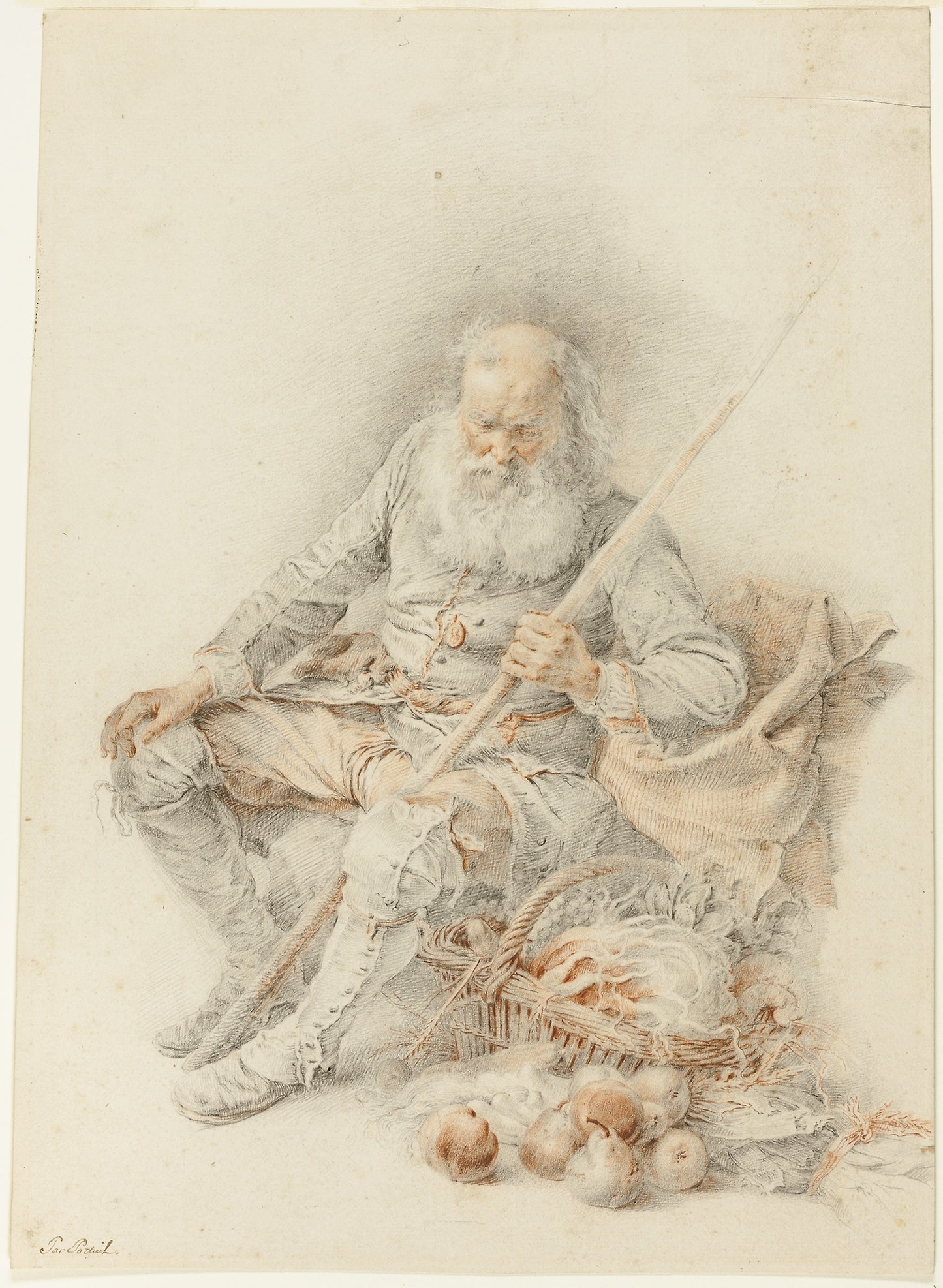Old Man with a Basket of Fruit and Vegetables -  Jacques André Portail,  Poster Print Wall Art