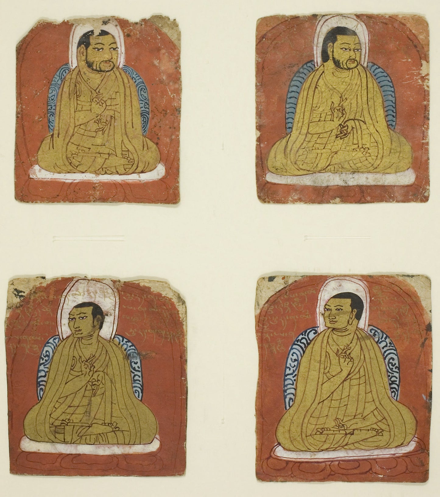Four Miniature inscribed portraits of four Lamas -  Tibet,  Poster Print Wall Art
