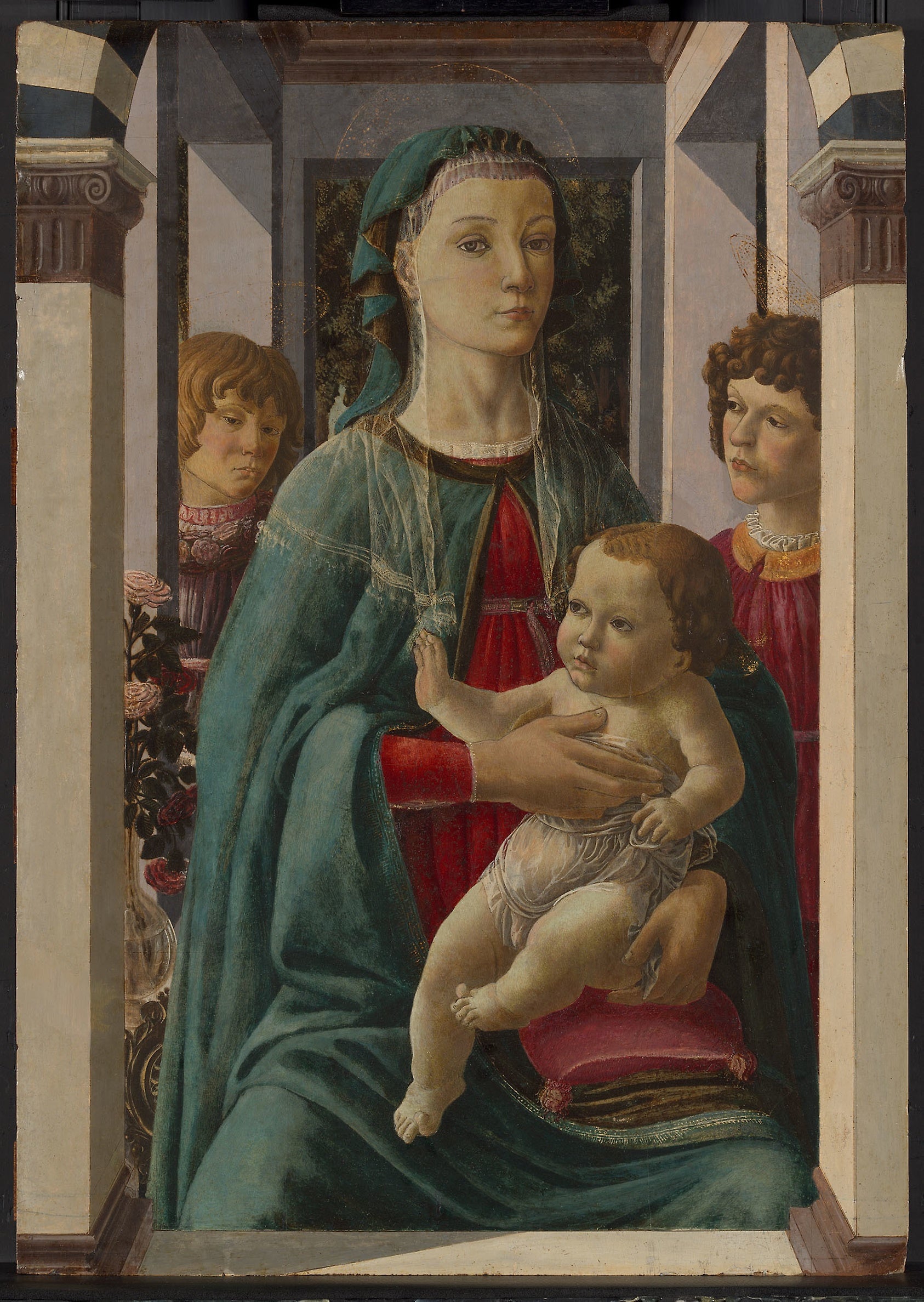 Virgin and Child with Two Angels: Attributed to Francesco Botticini,16x12"(A3) Poster