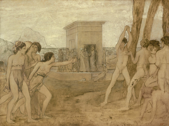 Young Spartan Girls Challenging Boys by  Edgar Degas, 23x16