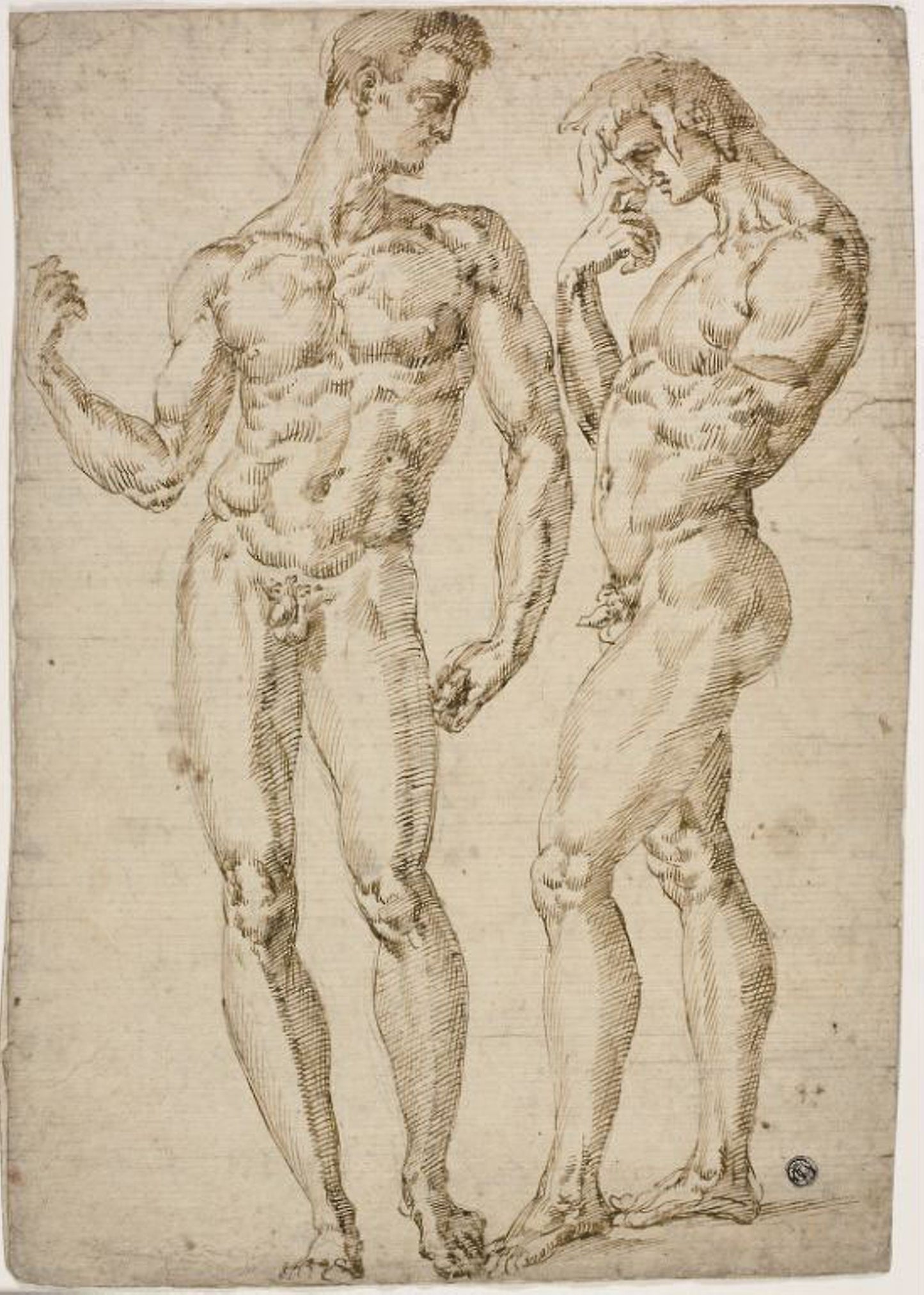 Two Standing Male Nudes -  School of Baccio Bandinelli,  Poster Print Wall Art