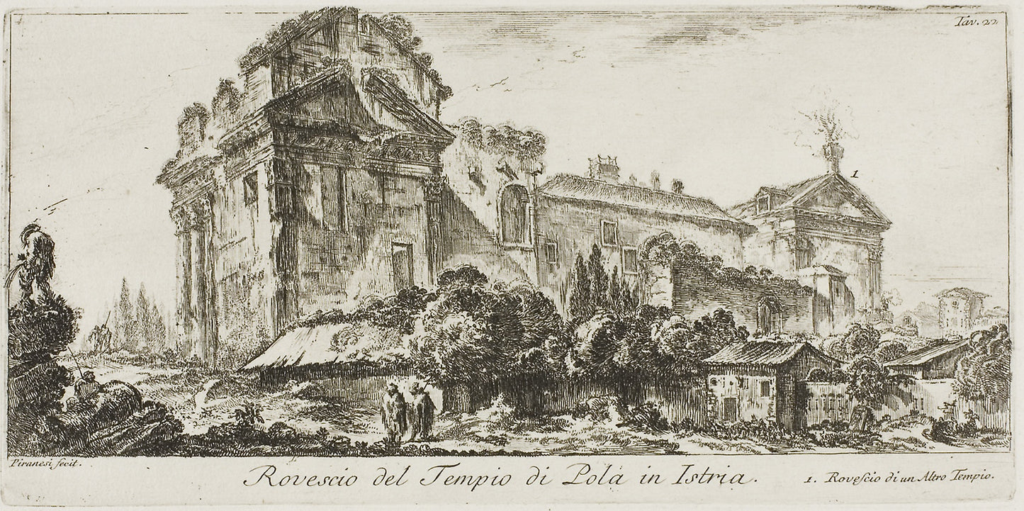Rear View of the Temple of Pola in Istria. 1. Rear view of another temple, plate 22 from Some Views of Triumphal Arches and other Monuments -  Giovanni Battista Piranesi,  Poster Print Wall Art