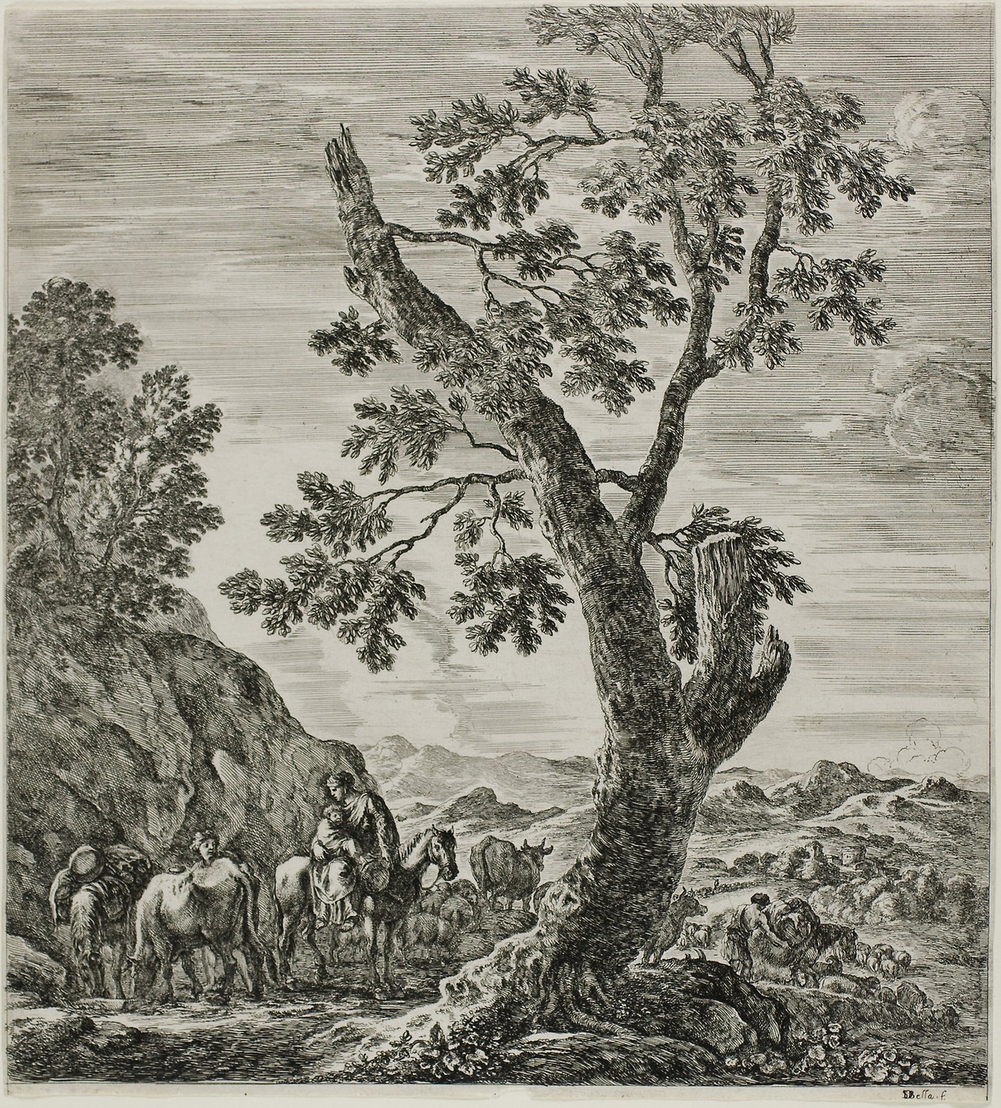 Mounted Peasant with a Child in Her Arms, plate six from The Six Large Views of Rome and the Campagna -  Stefano della Bella,  Poster Print Wall Art