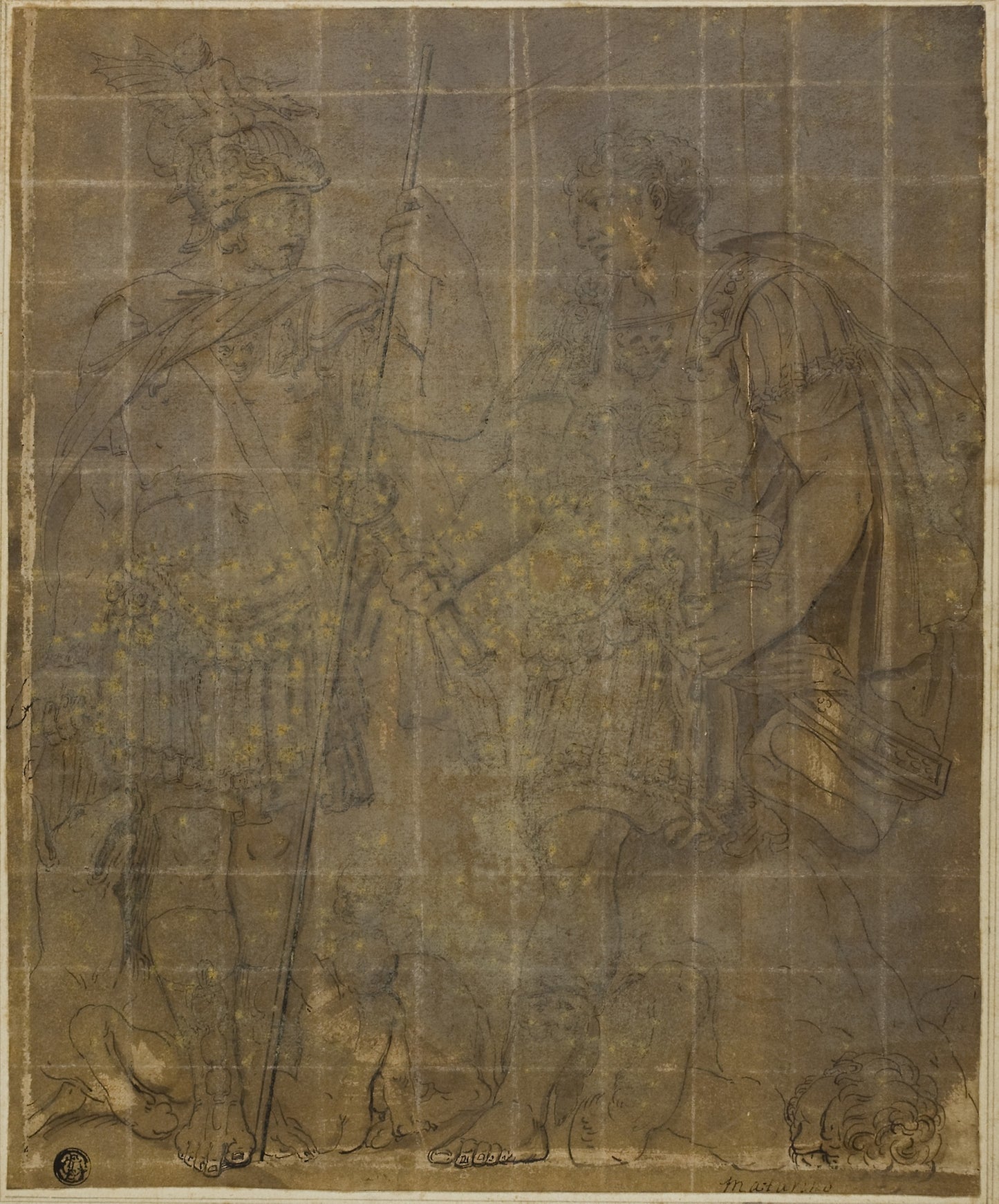 Two Roman Warriors with She-Wolf, Romulus, and Remus -  After Polidoro Caldara, called Polidoro da Caravaggio,  Poster Print Wall Art