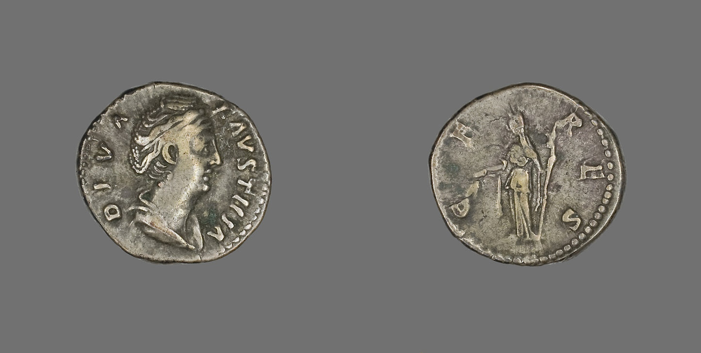 Denarius (Coin) Portraying Empress Faustina -  Roman, minted in Rome,  Poster Print Wall Art