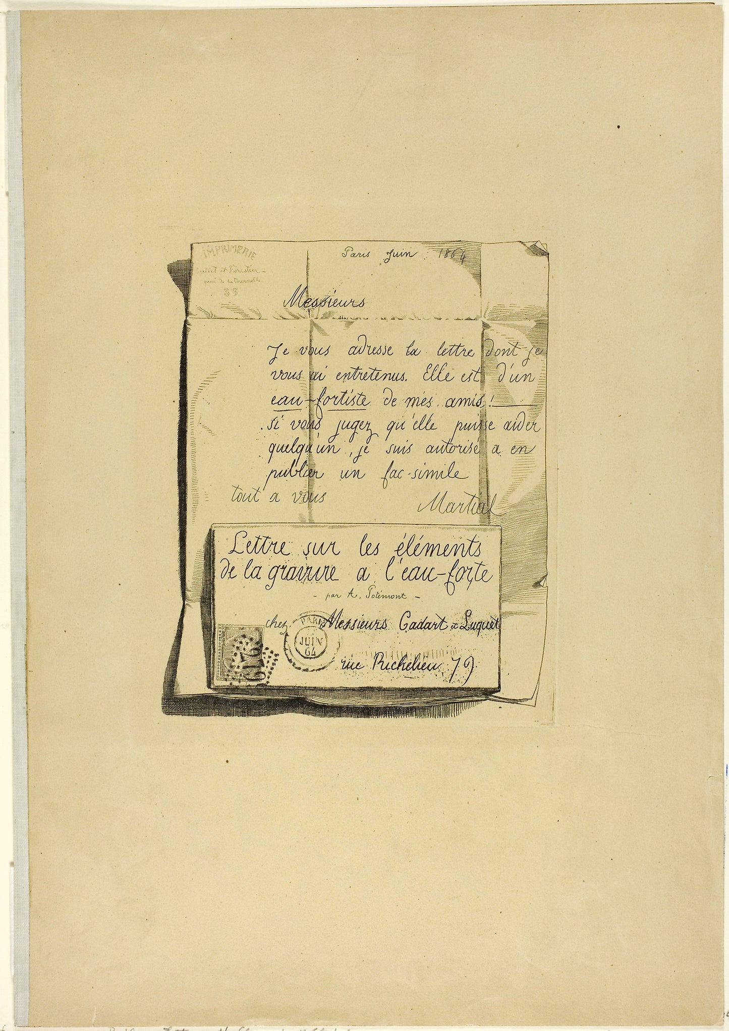 Letter on the Elements of Etching: Adolphe Martial Potémont (French, 1828-1883), Poster Print Wall Art