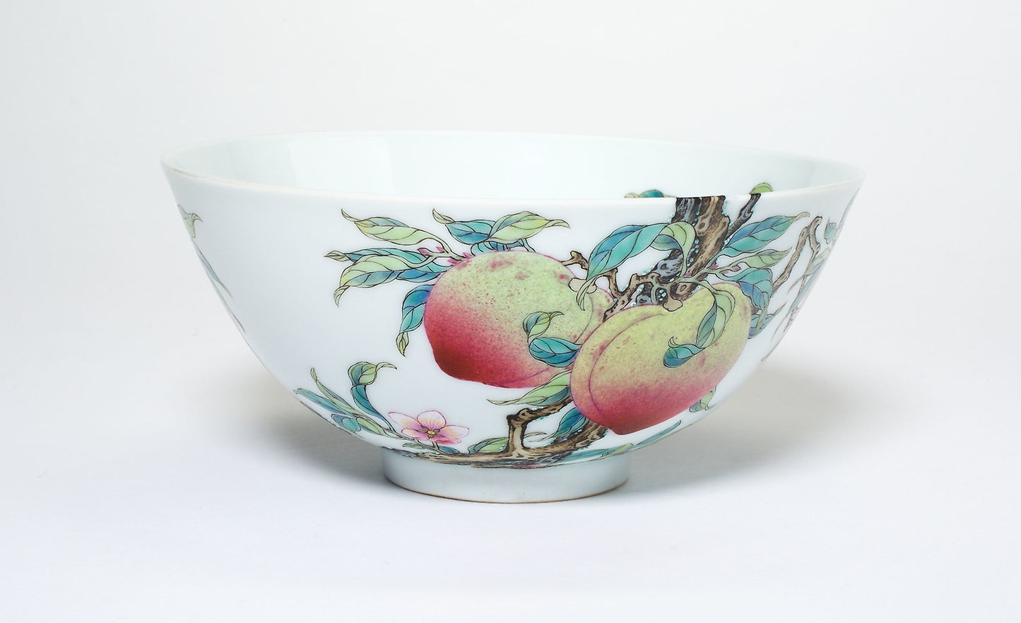 Bowl with Fruiting Peaches, Tree Peony, Flowering Plum, and Bats -  China,  Poster Print Wall Art