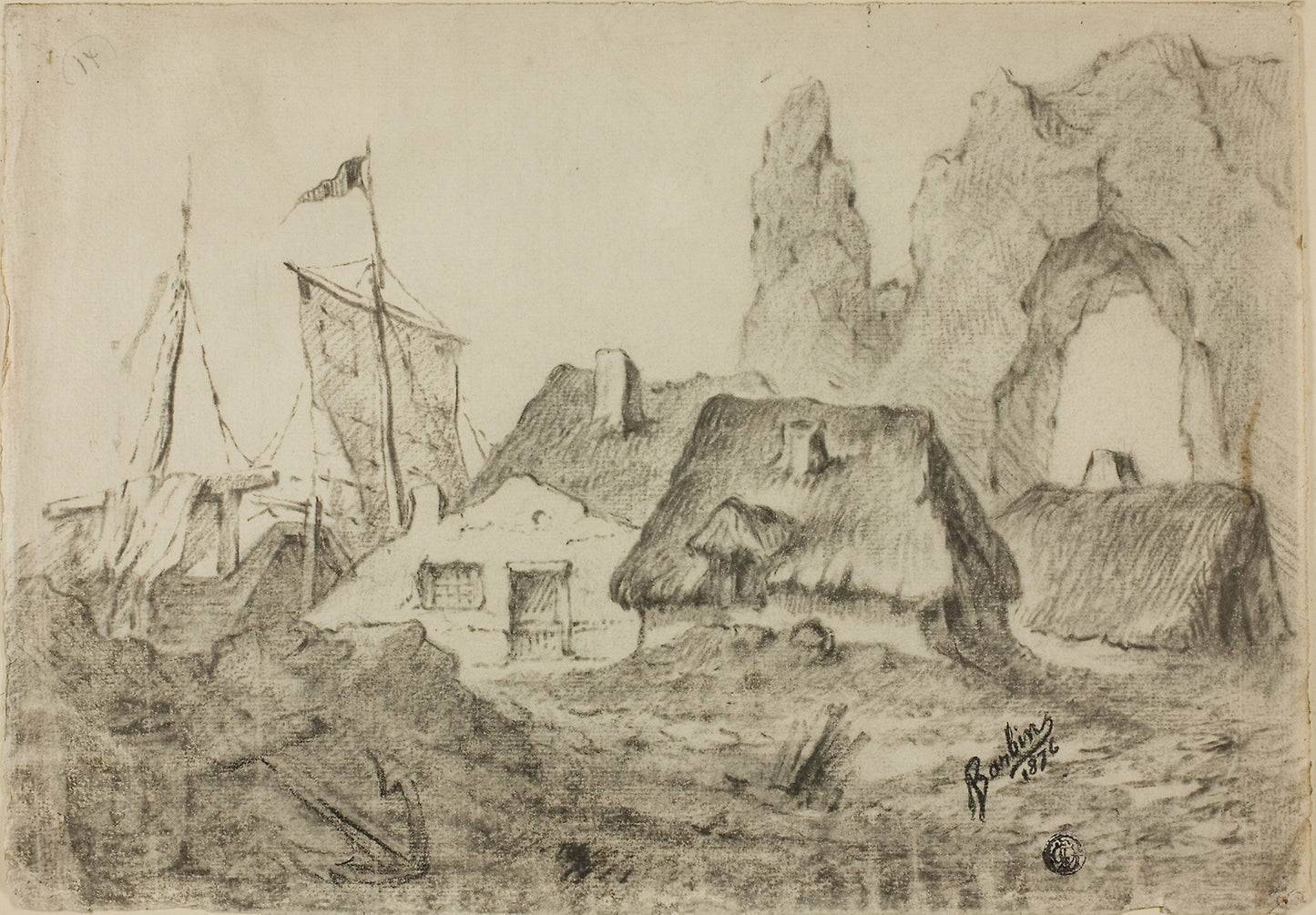 Huts Etretat -  Barbin,  Poster Print Wall Art