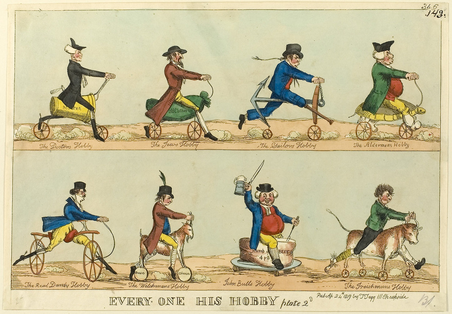 Everyone His Hobby, plate 2 -  Attributed to William Heath (English, 1794-1840),  Poster Print Wall Art
