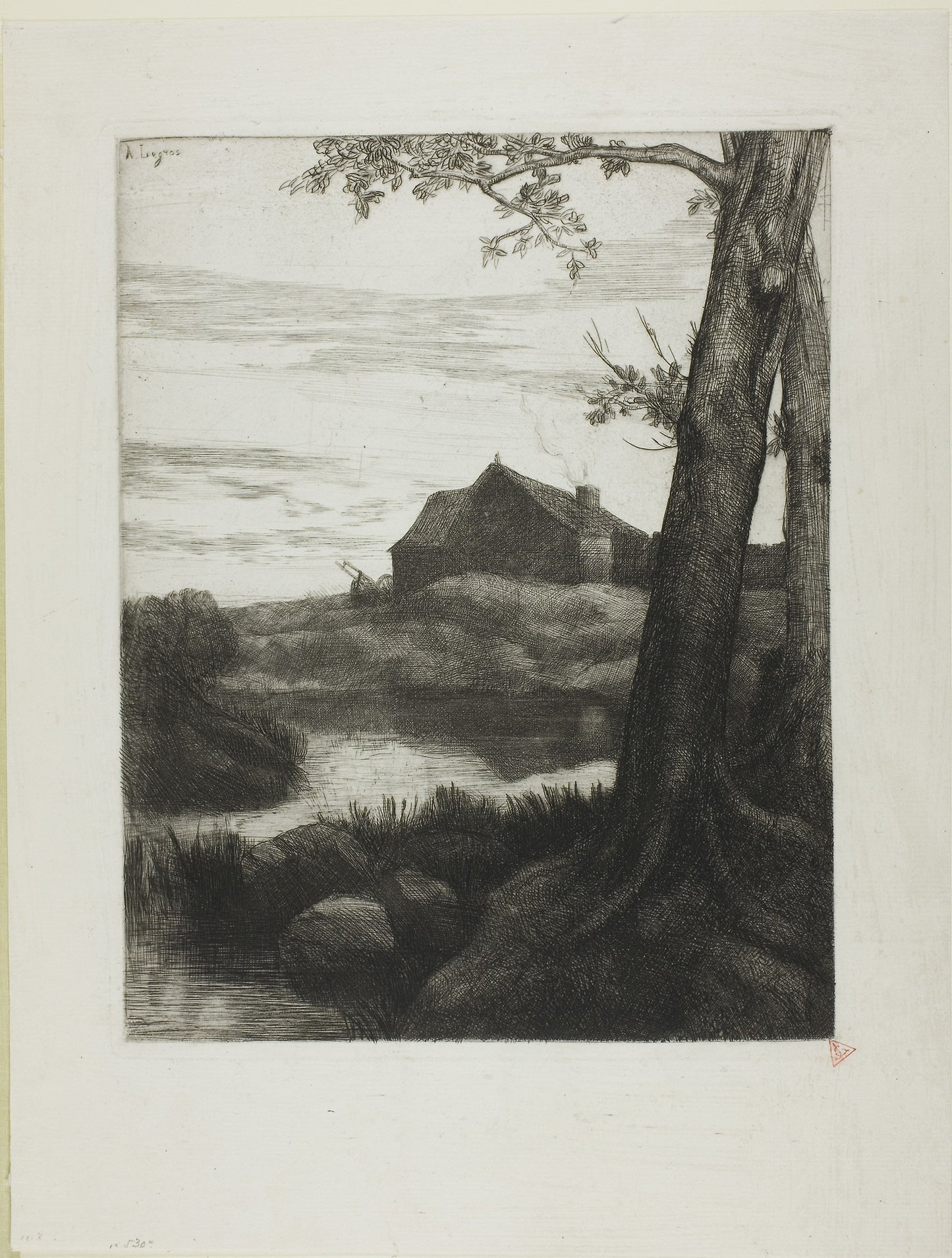 Farm with Large Tree -  Alphonse Legros,  Poster Print Wall Art