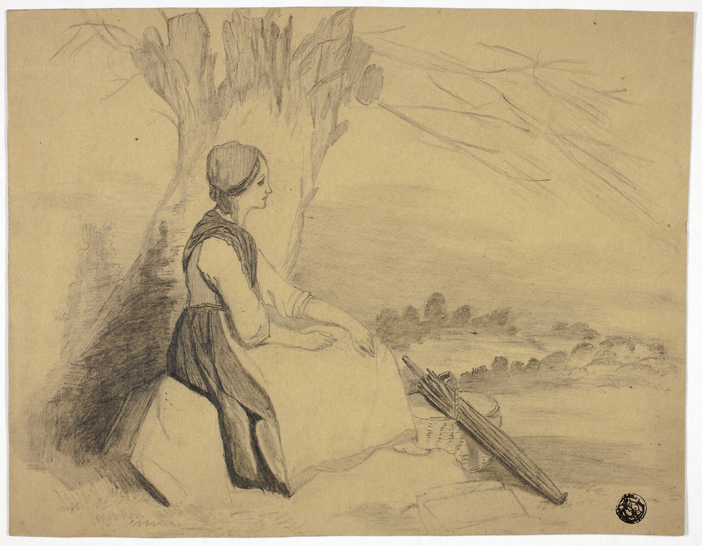 Seated Girl with Basket -  Edith Langdale,  Poster Print Wall Art