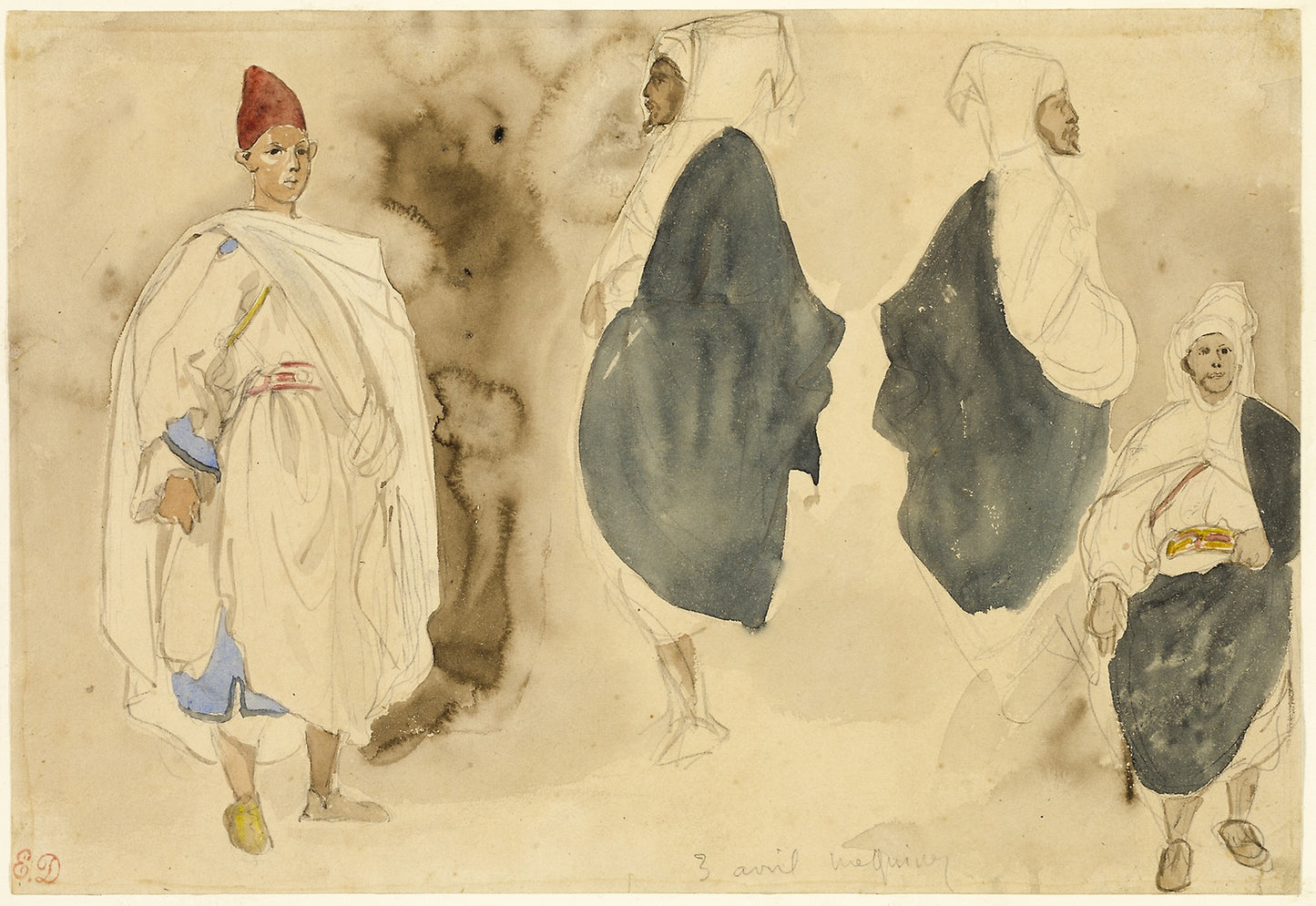 Four Sketches of Arab Men -  Eugène Delacroix,  Poster Print Wall Art
