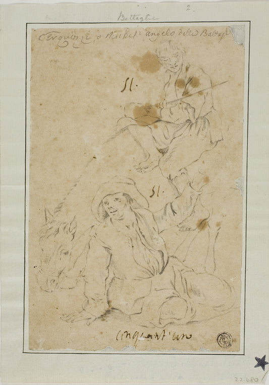 Two Peasants with Donkey: Attributed to or possibly after Michelangelo Cerquozzi,16x12"(A3) Poster