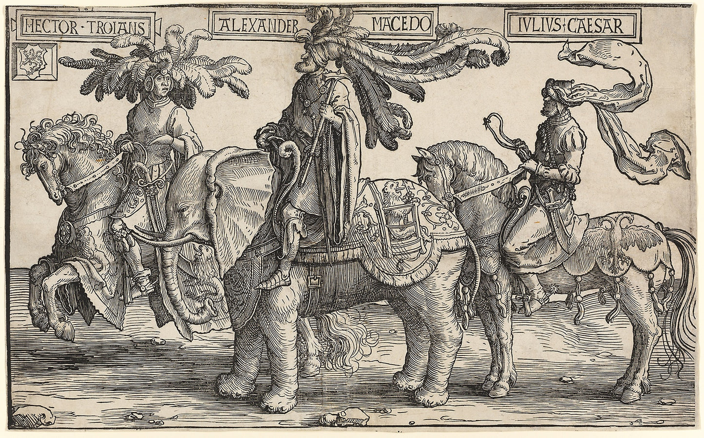 Hector of Troy, Alexander of Macedon, Julius Caesar, from The Nine Heroes -  Lucas van Leyden,  Poster Print Wall Art