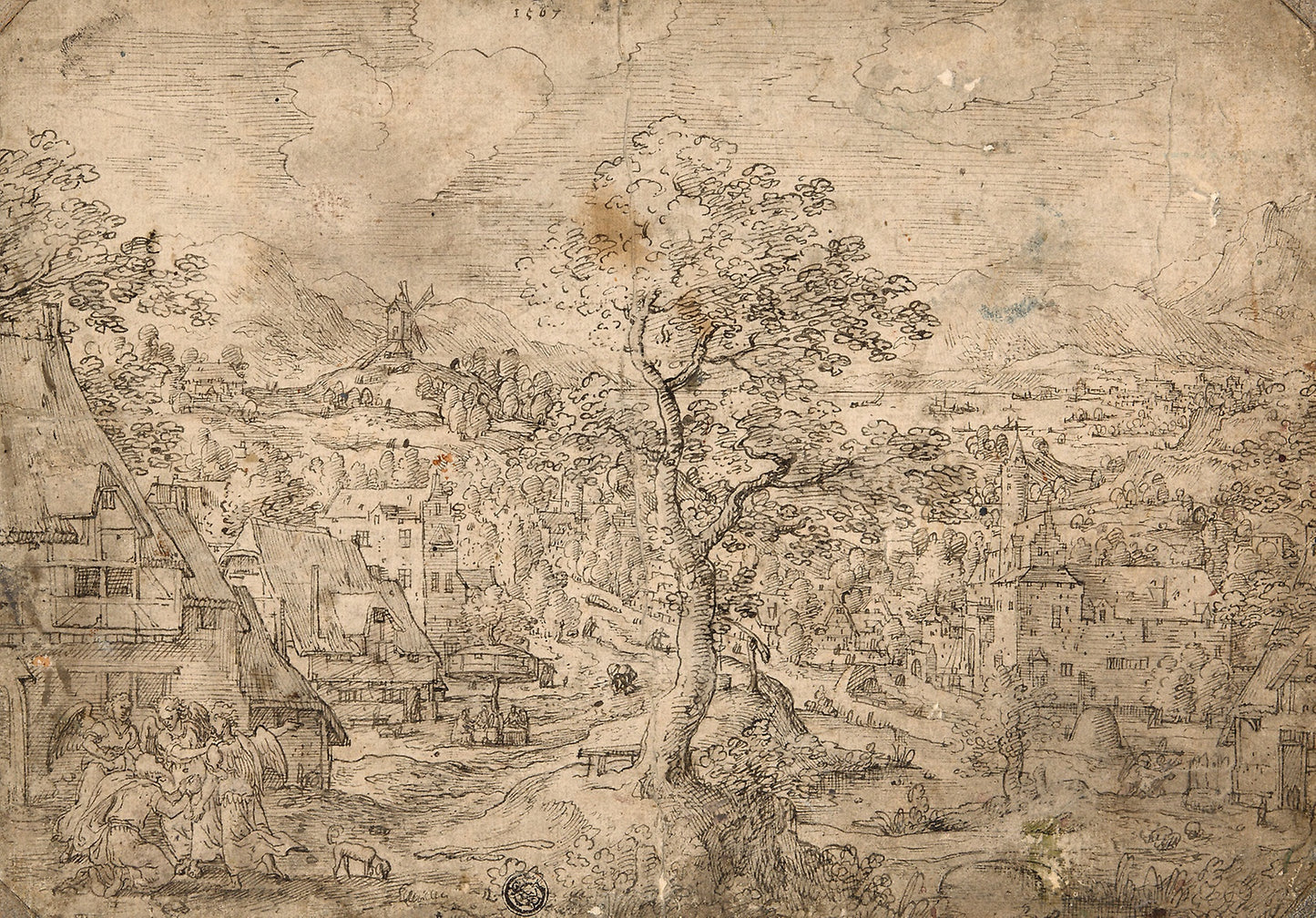 Landscape with Abraham and Angels -  Attributed to Hans Bol,  Poster Print Wall Art