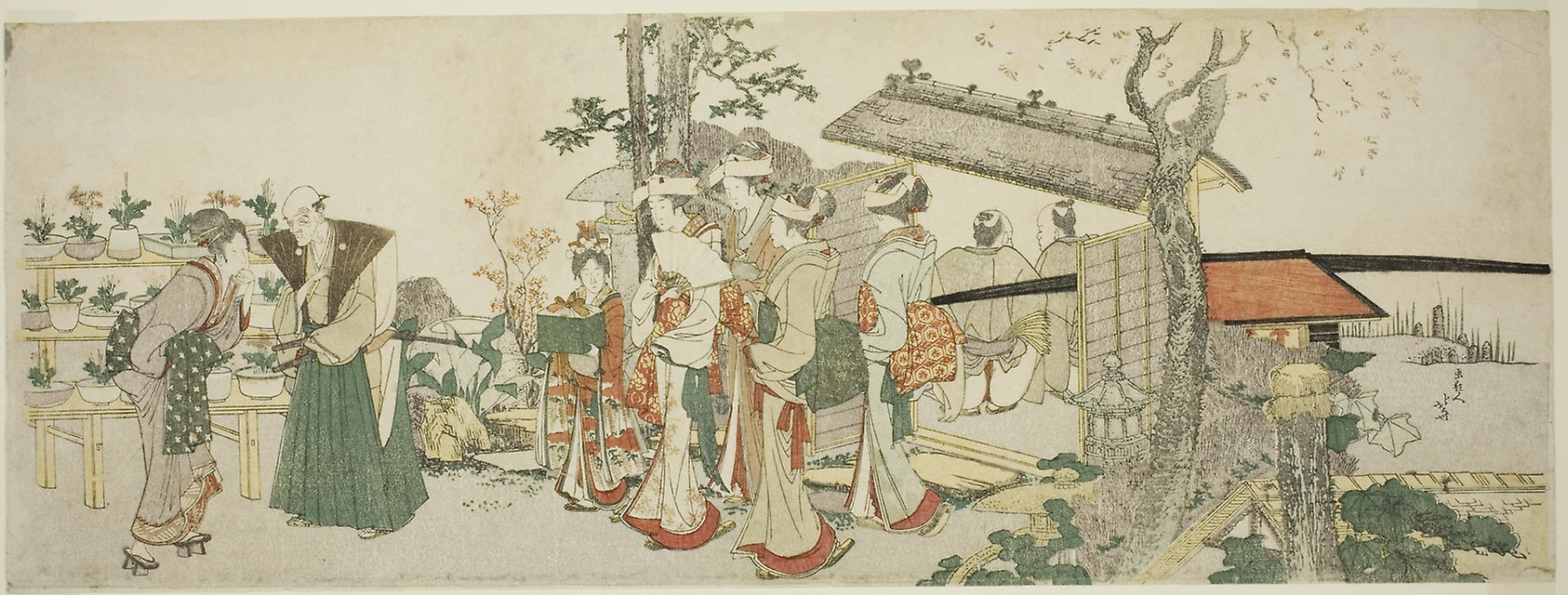 A Group of Young Women Entering the Garden of a Horticulturist: Katsushika Hokusai ?? ??,16x12"(A3) Poster