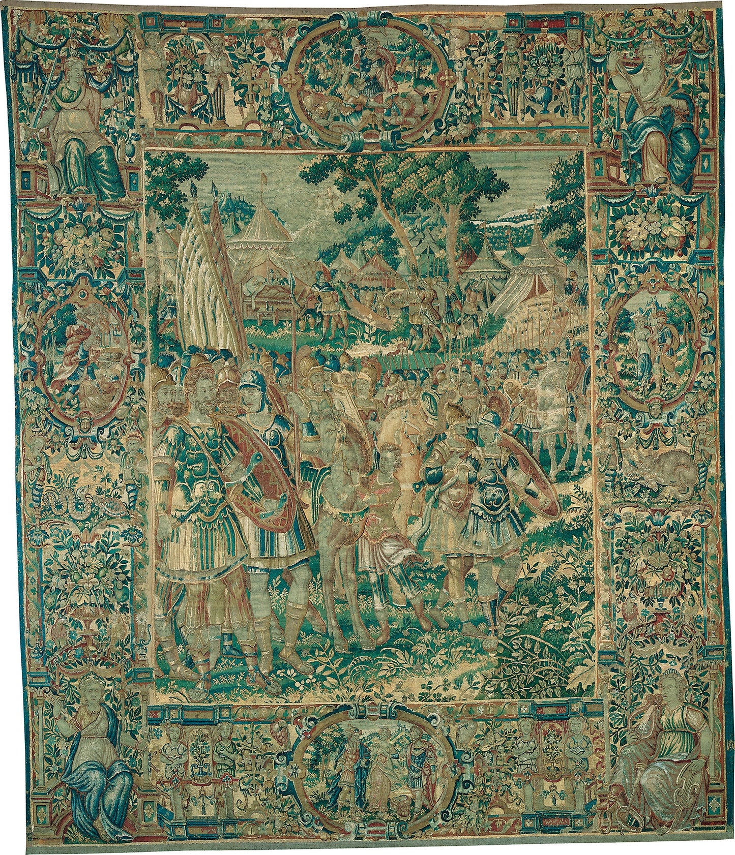 Alexander Kneeling before Jaddus at the Gates of Jerusalem [left section], from The Story of Alexander the Great -  Adapted from designs attributed to Nicolaas van Orley (died 1586/91),  Poster Print Wall Art