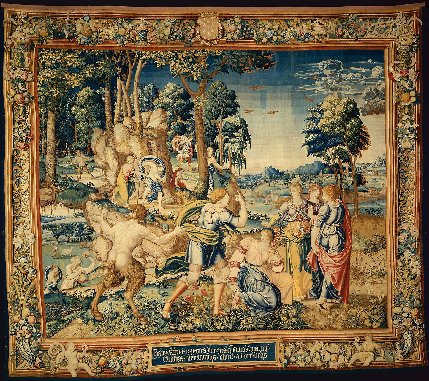 Pomona Surprised -  Vertumnus and Other Suitors, from The Story of Vertumnus and Pomona -  After a design -  an unidentified Flemish artist,  Poster Print Wall Art