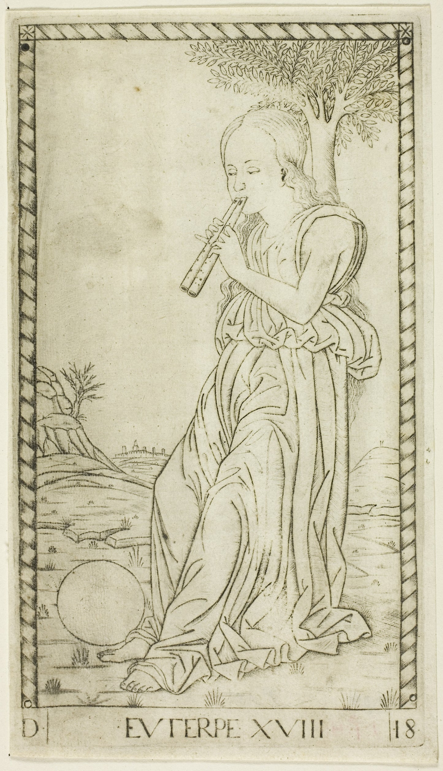 Euterpe, plate eighteen from Apollo and the Muses -  Master of the E-Series Tarocchi,  Poster Print Wall Art