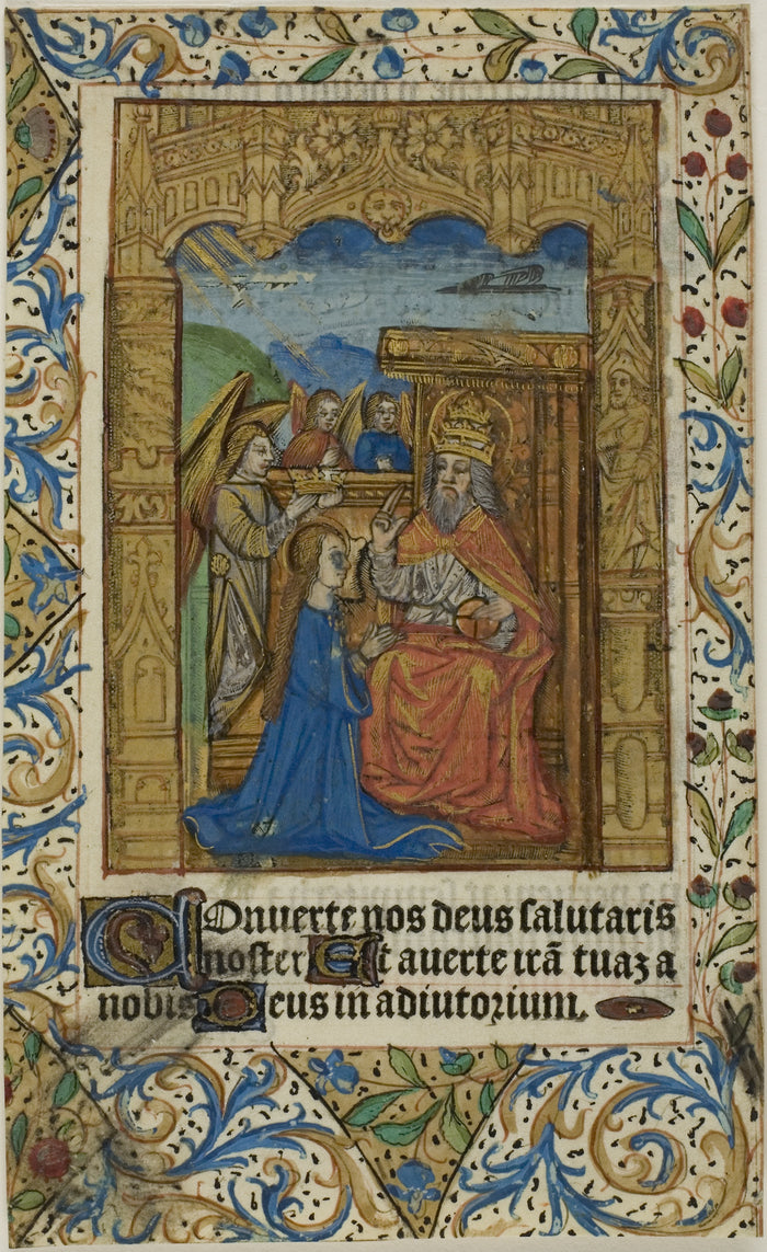 Coronation of the Virgin with Decorative Border from a Prayerbook: European,16x12