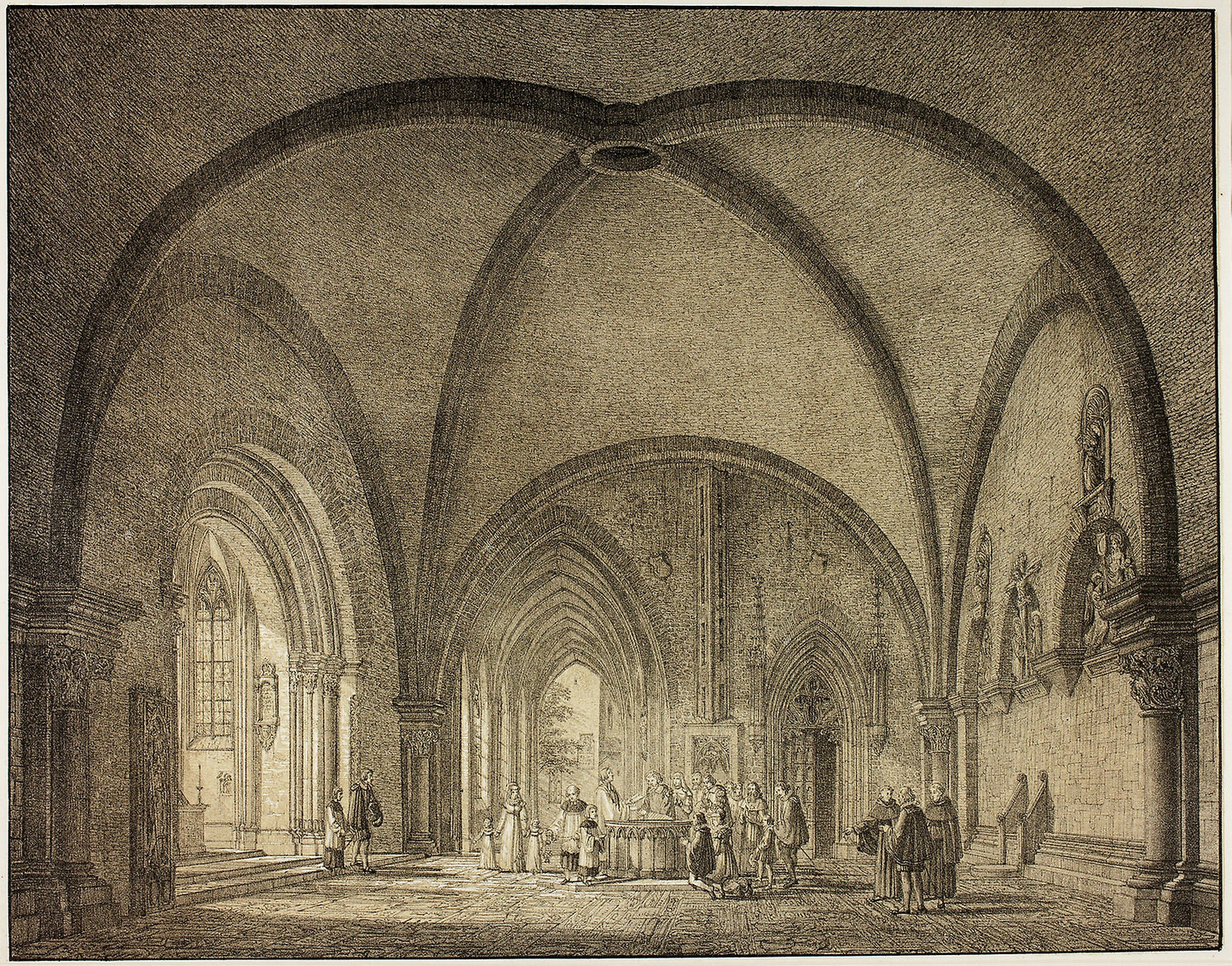 Baptismal Hall and Cloisters in the Cathedral at Mainz, from Collection of Memorable Medieval Buildings in Germany -  Domenico Quaglio II,  Poster Print Wall Art
