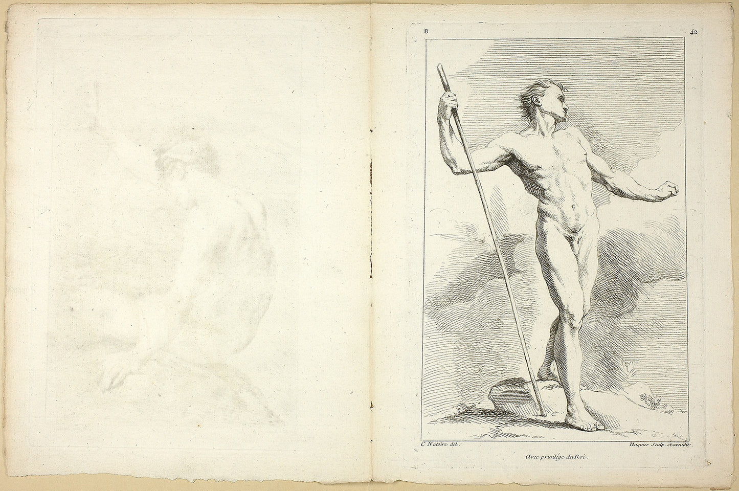 Figure (recto and verso), from Seconde livre de figures d’Academies gravées en Partie par les Professeurs de l’ Académie Royale -  Gabriel Huquier (French, 1695-1772); after Charles-Joseph Natoire (French, 1700-1777),  Poster Print Wall Art