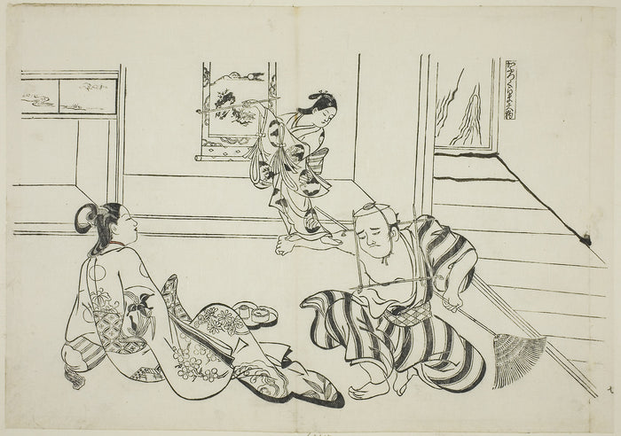 Child Attendant and Bald Tengu of Mt. Kurama (Kaburo Kurama Tengu), no. 7 from a series of 12 prints depicting parodies of plays: Okumura Masanobu  ,16x12