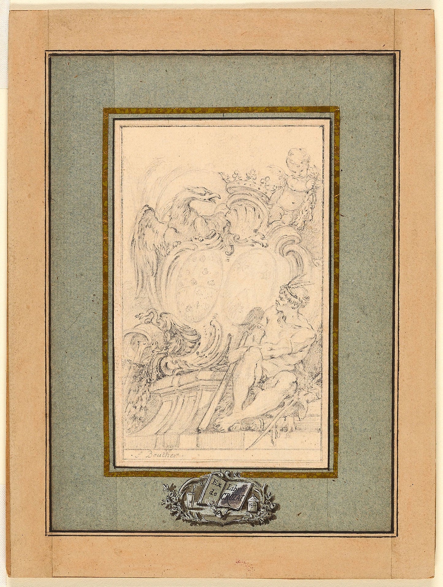 Armorial Bookplate for Crozat, Baron de Thiers -  François Boucher,  Poster Print Wall Art