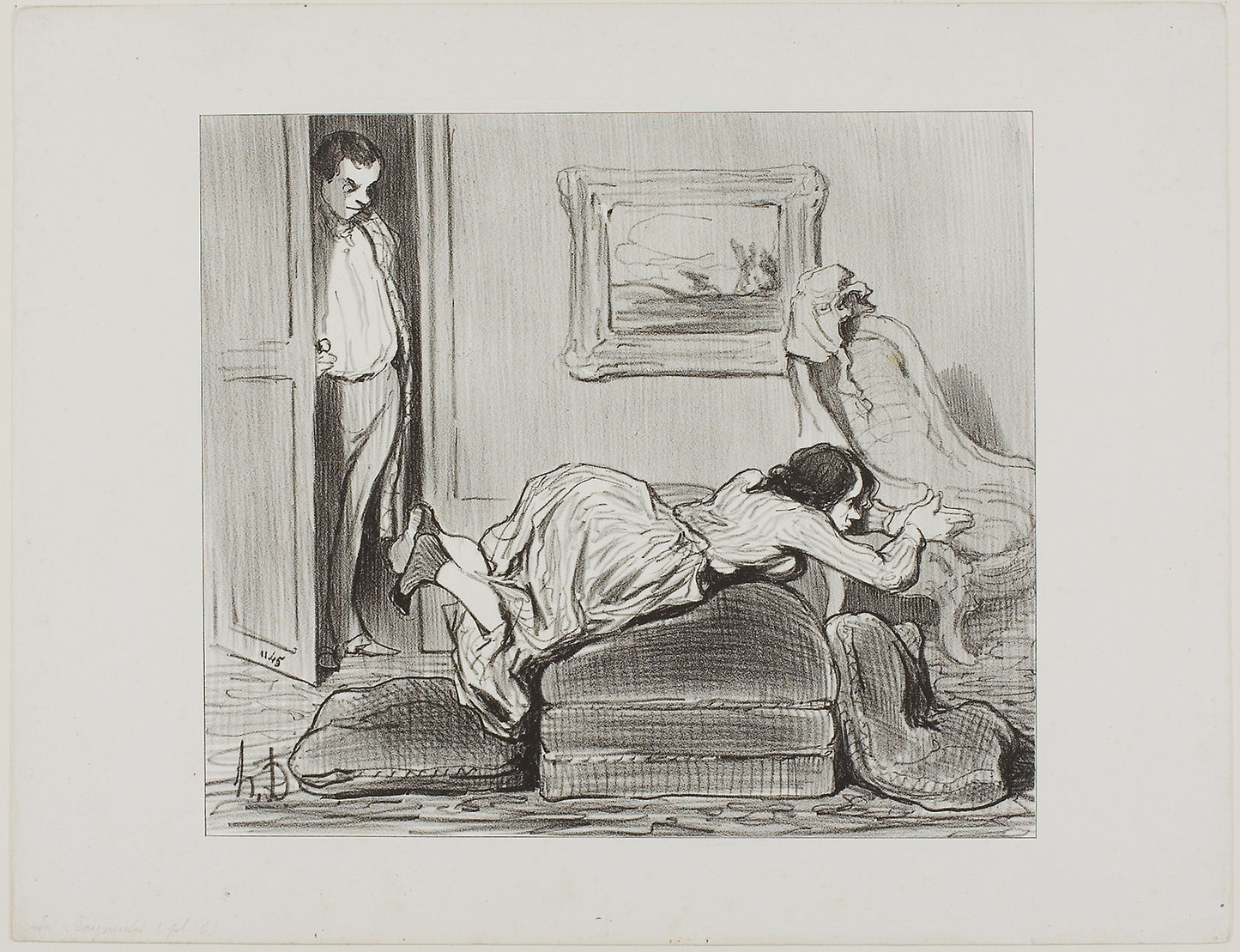 A zealous student practicing at home, plate 6 from Les Baigneuses -  Honoré Victorin Daumier,  Poster Print Wall Art