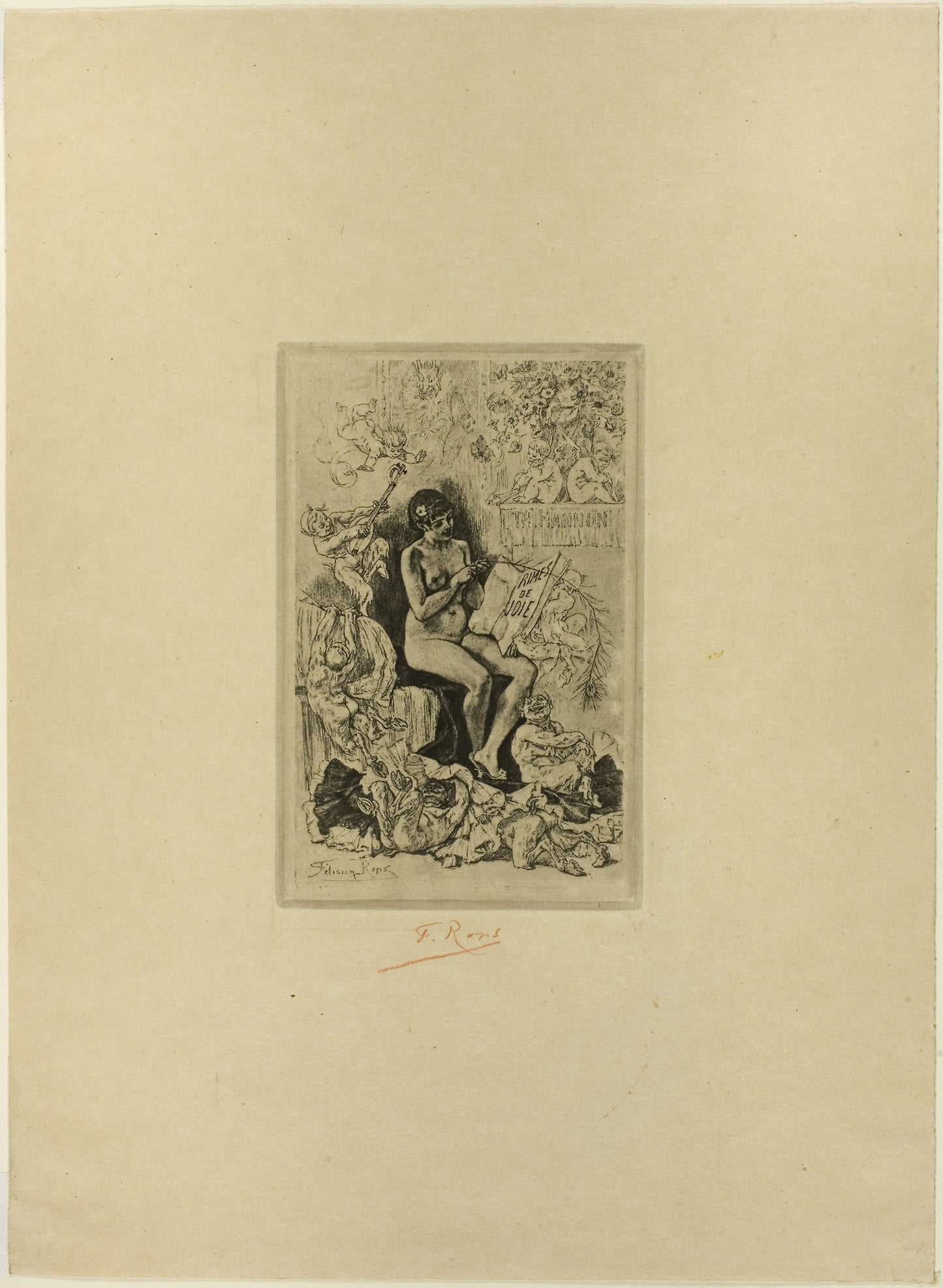 Frontispiece for Rimes de Joie -  Félicien Rops,  Poster Print Wall Art