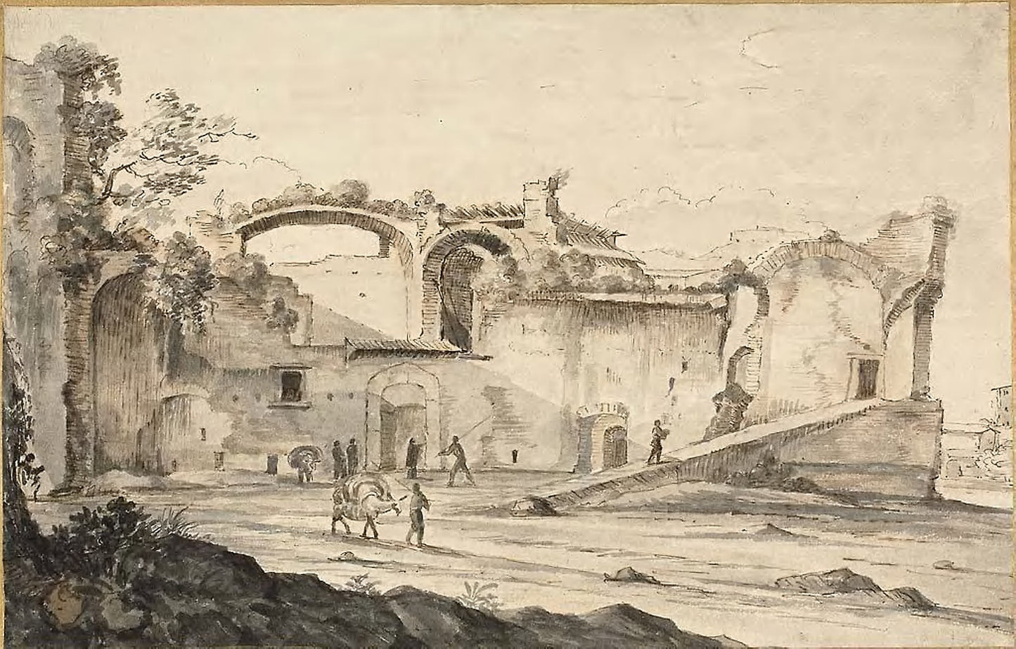 Travelers before a Ruin -  Attributed to Bartholomeus Breenbergh,  Poster Print Wall Art
