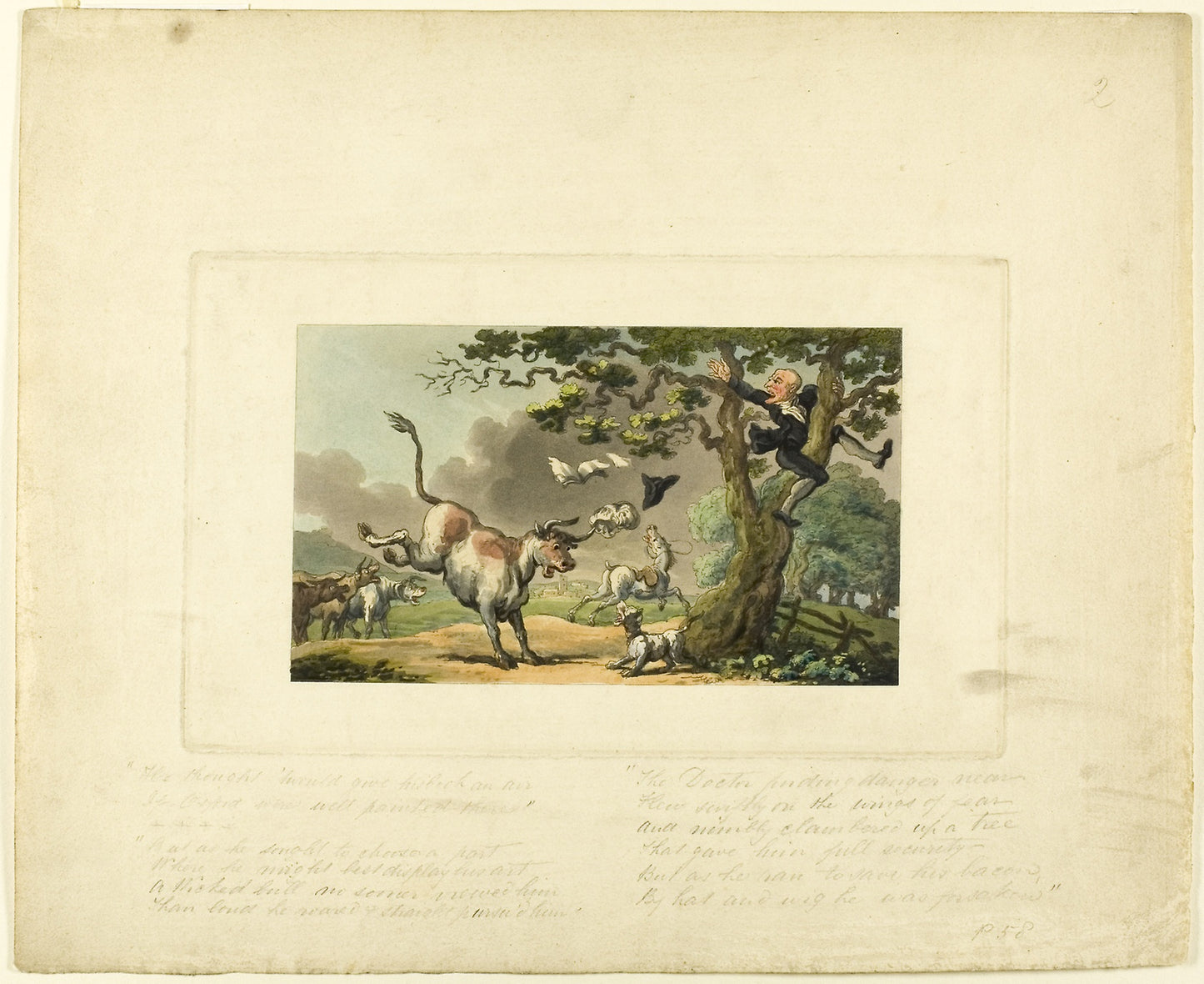 Doctor Syntax Pursued -  a Bull, from The Tour of Doctor Syntax -  Thomas Rowlandson (English, 1756-1827),  Poster Print Wall Art