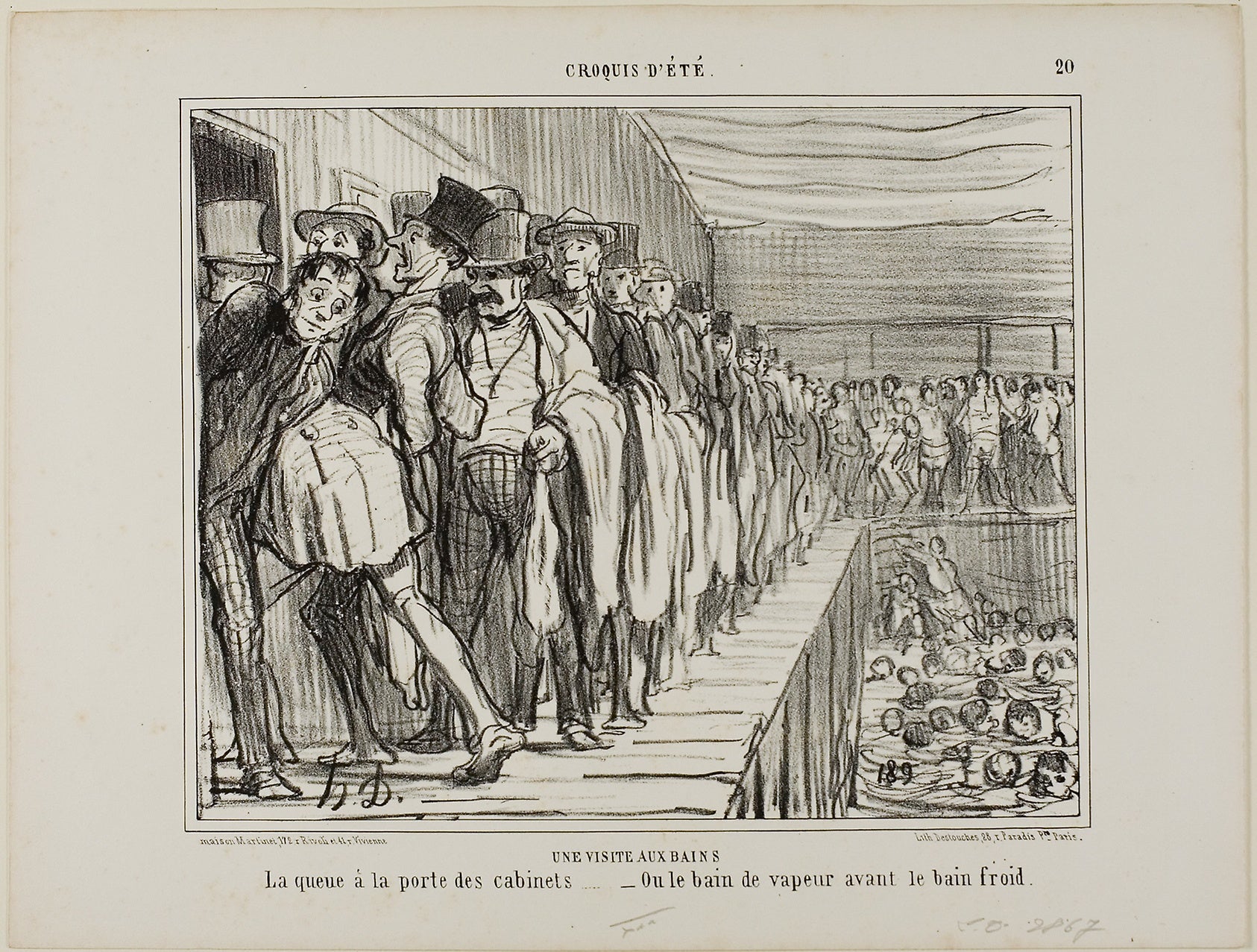 A Visit to the Baths. Queuing in front of the changing rooms - or the steam bath before the cold bath, plate 20 from Croquis D'été: Honoré Victorin Daumier,16x12"(A3) Poster