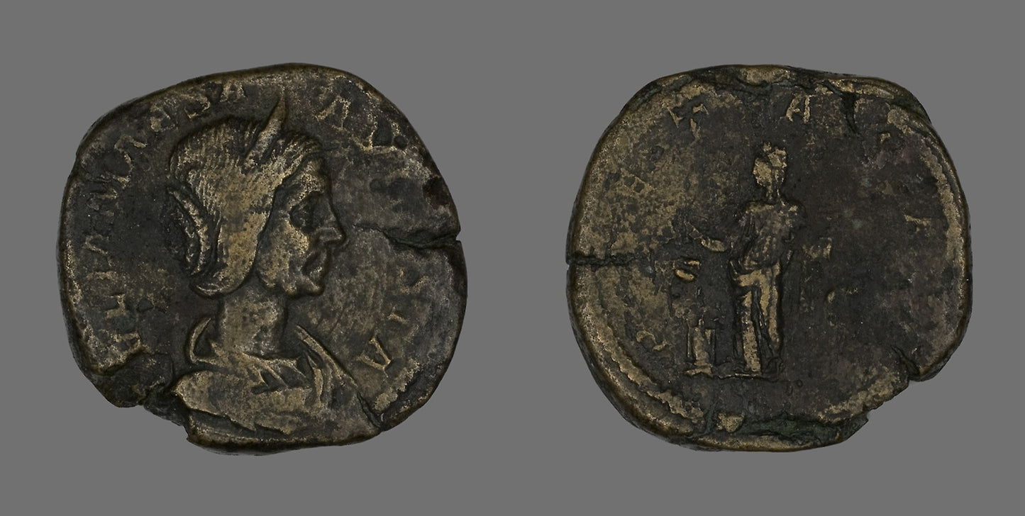 Sestertius (Coin) Portraying Julia Maesa -  Roman, minted in Rome,  Poster Print Wall Art