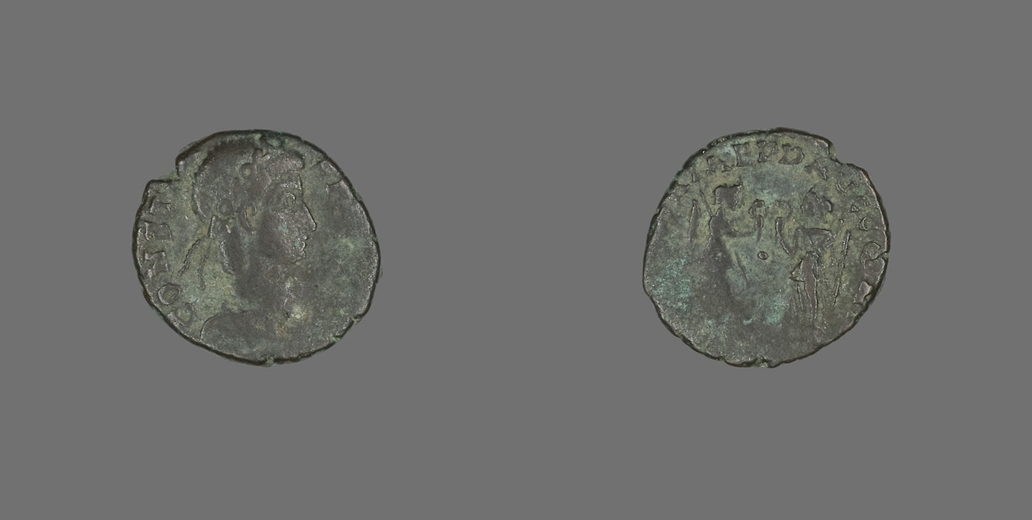 Coin Portraying Emperor Constans -  Roman,  Poster Print Wall Art