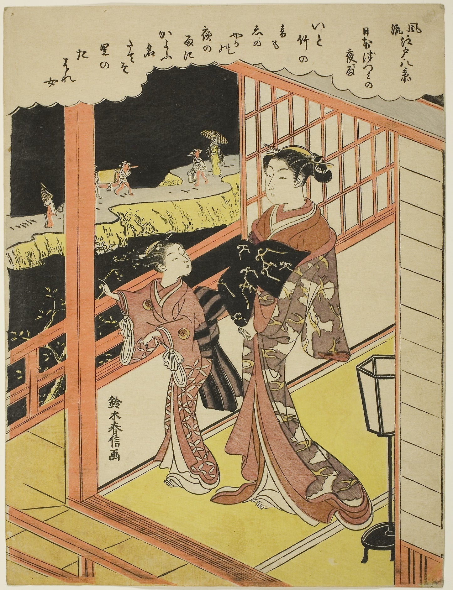 Evening Rain at Nihonzutsumi (Nihonzutsumi no yau), from the series "Eight Fashionable Views of Edo (Furyu Edo hakkei)" -  Suzuki Harunobu ?? ?? ,  Poster Print Wall Art