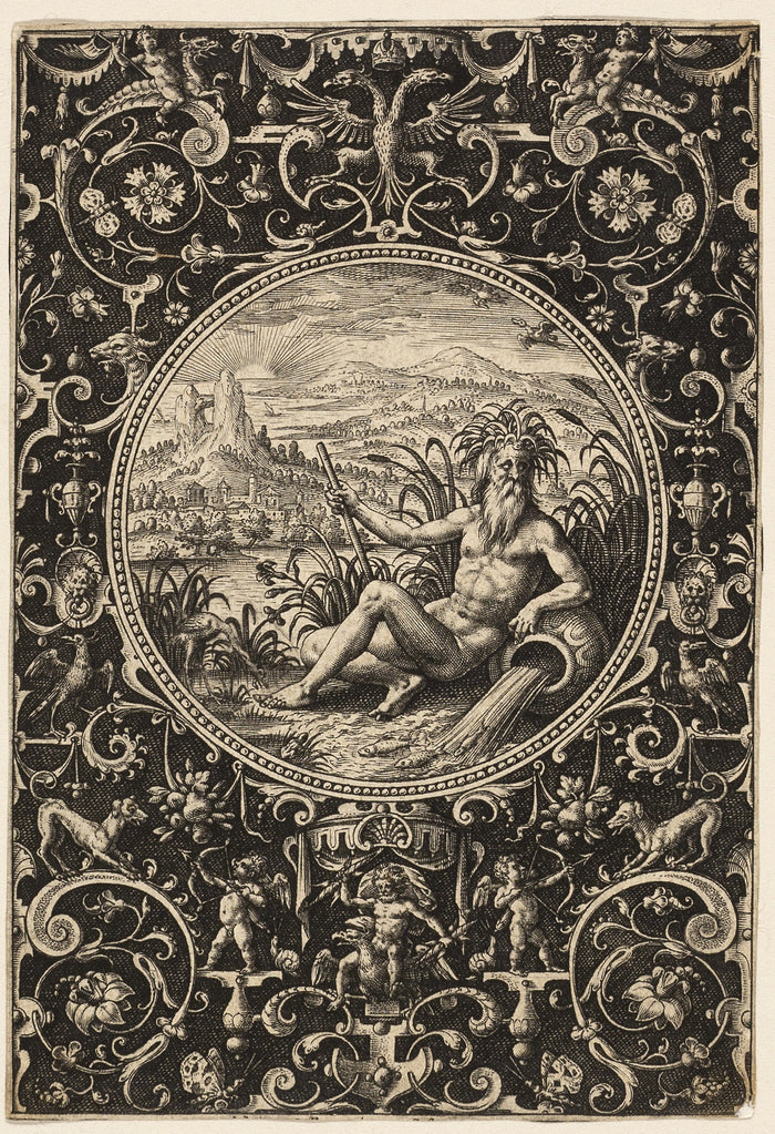 Neptune as a River God, plate two from The Judgment of Paris: Adriaen Collaert, II,16x12