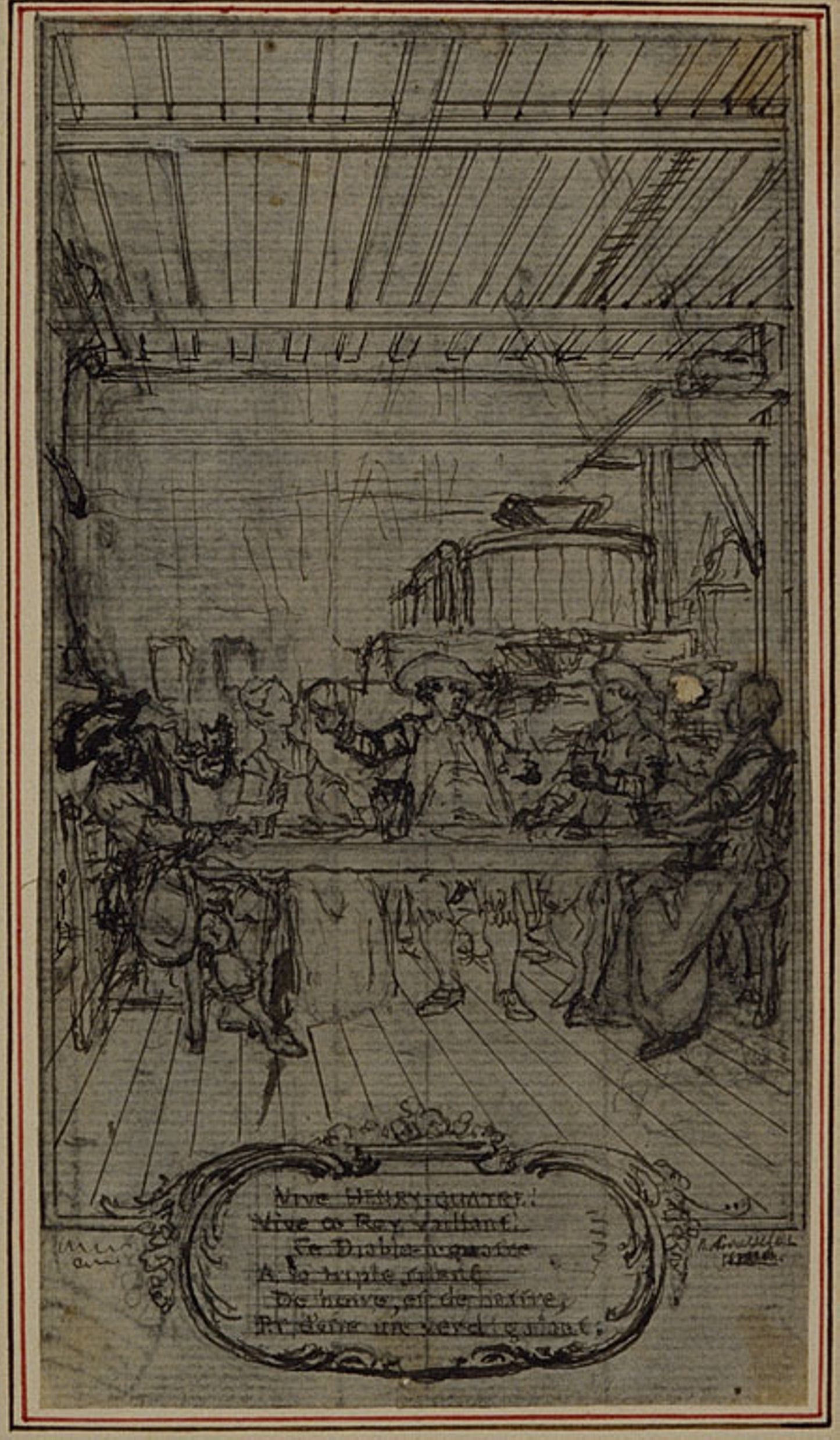Study for Vignette-Frontispiece of Colle's "La Partie de Chasse de Henri IV", Act III, Vive Henry Quatre! -  Hubert François Gravelot,  Poster Print Wall Art