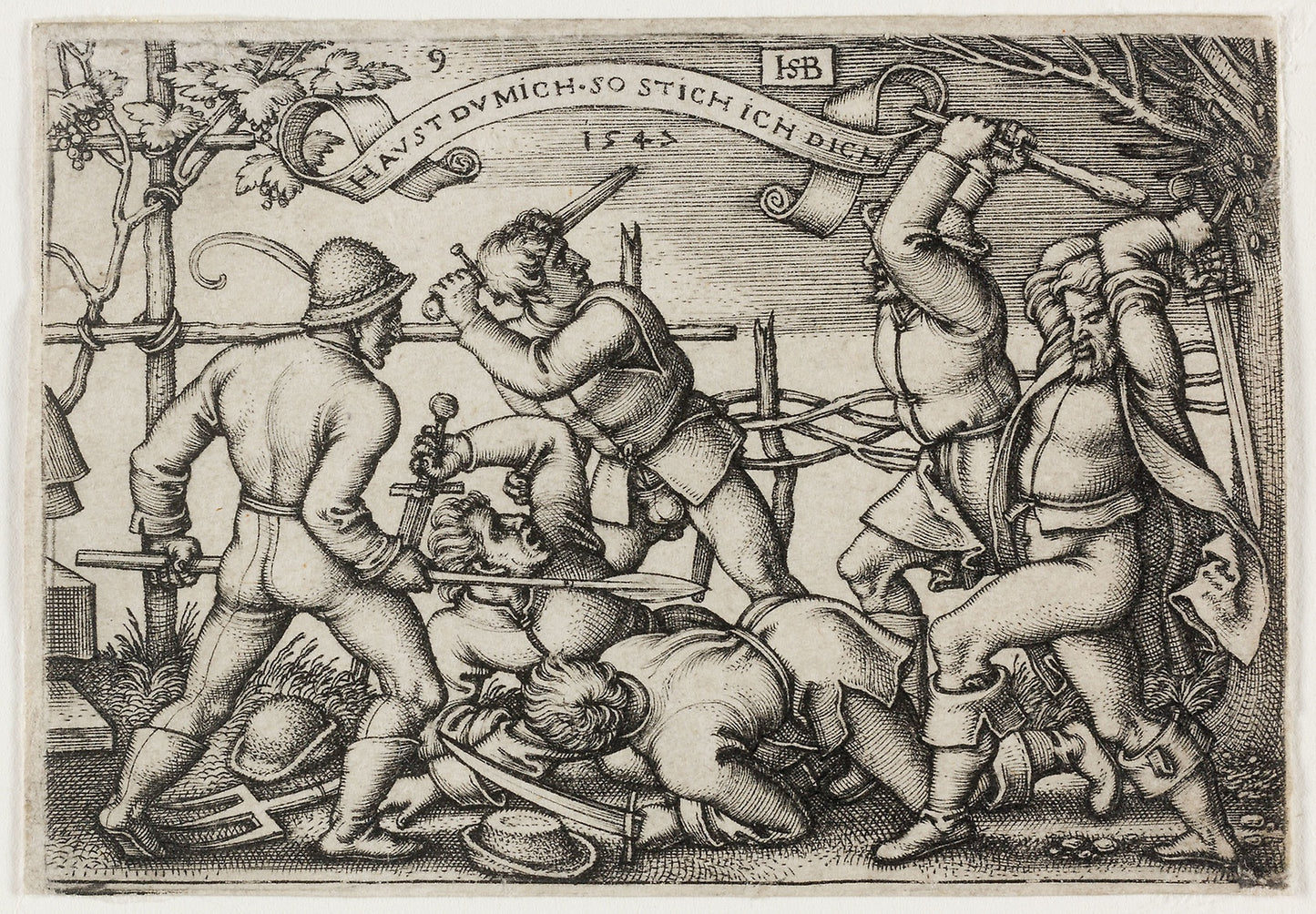 Peasants' Brawl, plate 9 from The Peasants' Feast or the Twelve Months -  Sebald Beham,  Poster Print Wall Art