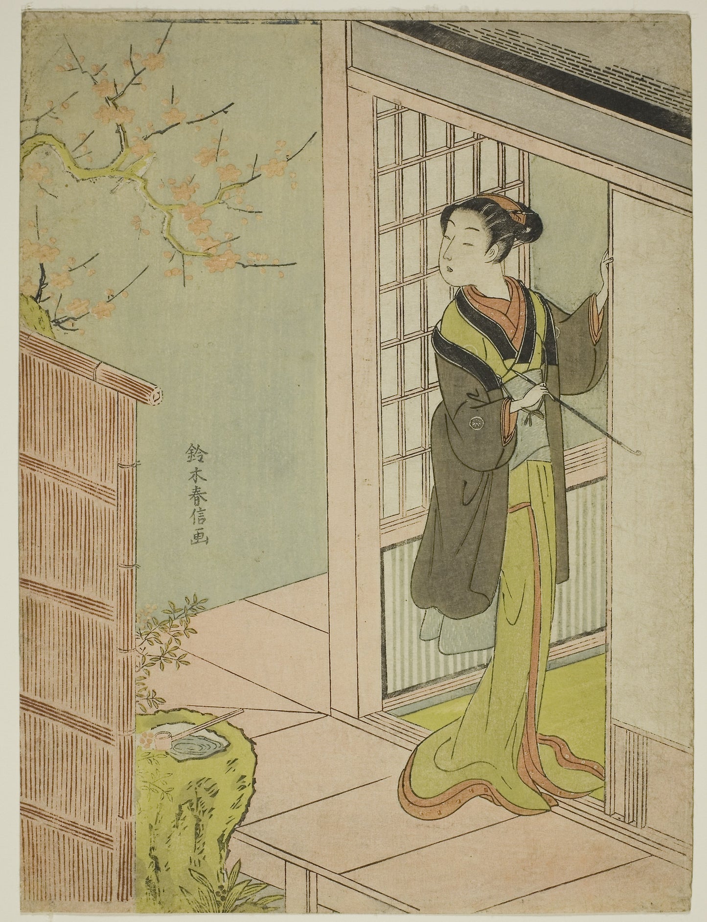 Beauty Admiring a Bush Warbler Singing in a Plum Tree -  Suzuki Harunobu ?? ??,  Poster Print Wall Art
