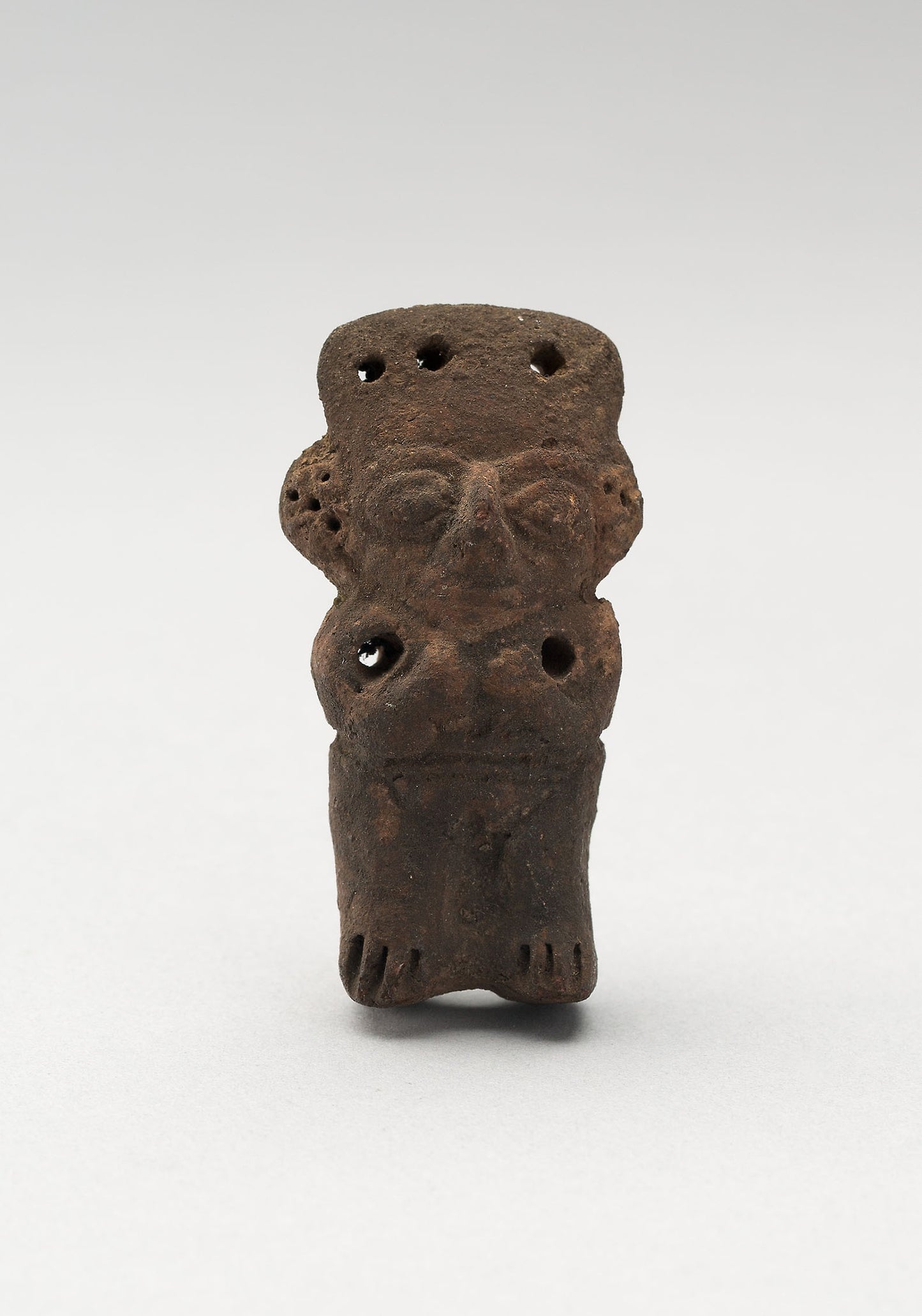 Mold-Made Female Figurine with Pierced Holes in Head and Shoulders -  Possibly Moche,  Poster Print Wall Art