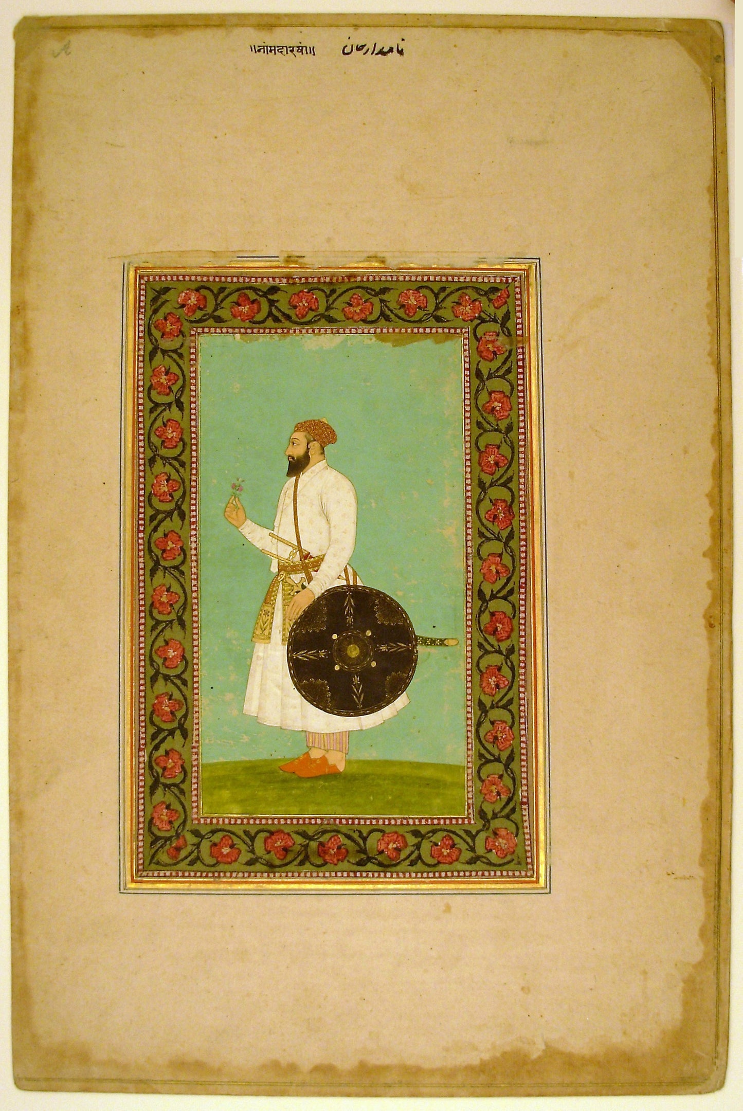 Album Page with a Portrait of Namdar Khan (Side A) and Calligraphic Specimens (Side B) -  India,  Poster Print Wall Art