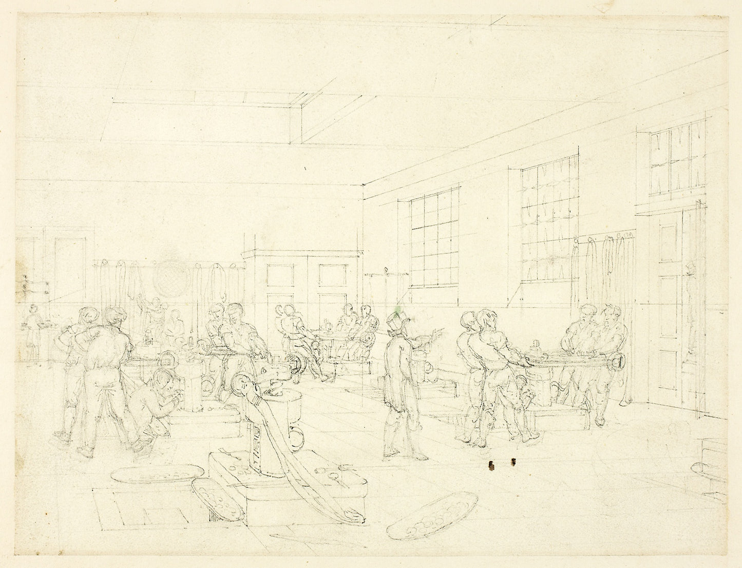 Study for The Mint, from Microcosm of London (recto); Sketch of Courtyard (verso) -  Augustus Charles Pugin (English, born France, 1762-1832),  Poster Print Wall Art