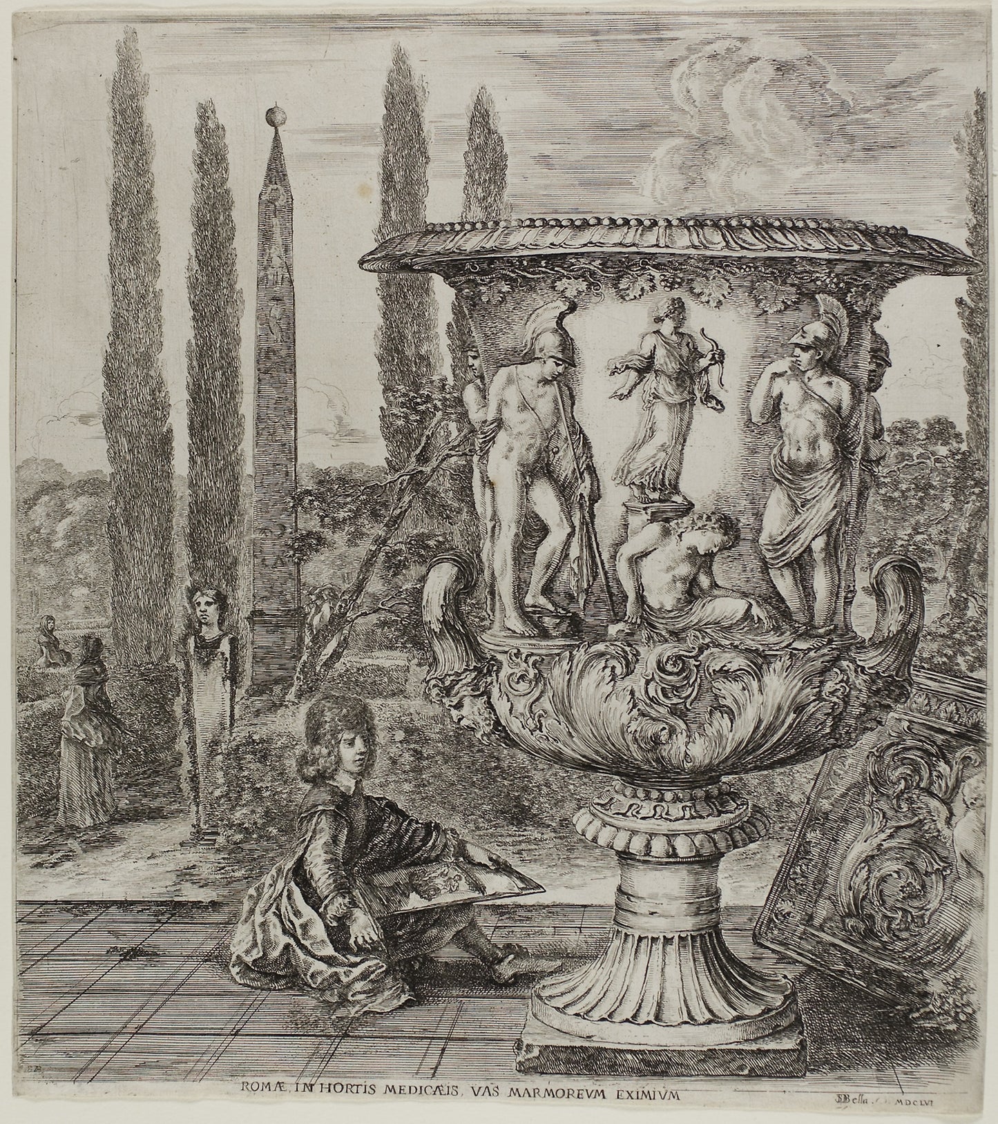 The Medici Vase, plate one from The Six Large Views of Rome and the Campagna -  Stefano della Bella,  Poster Print Wall Art