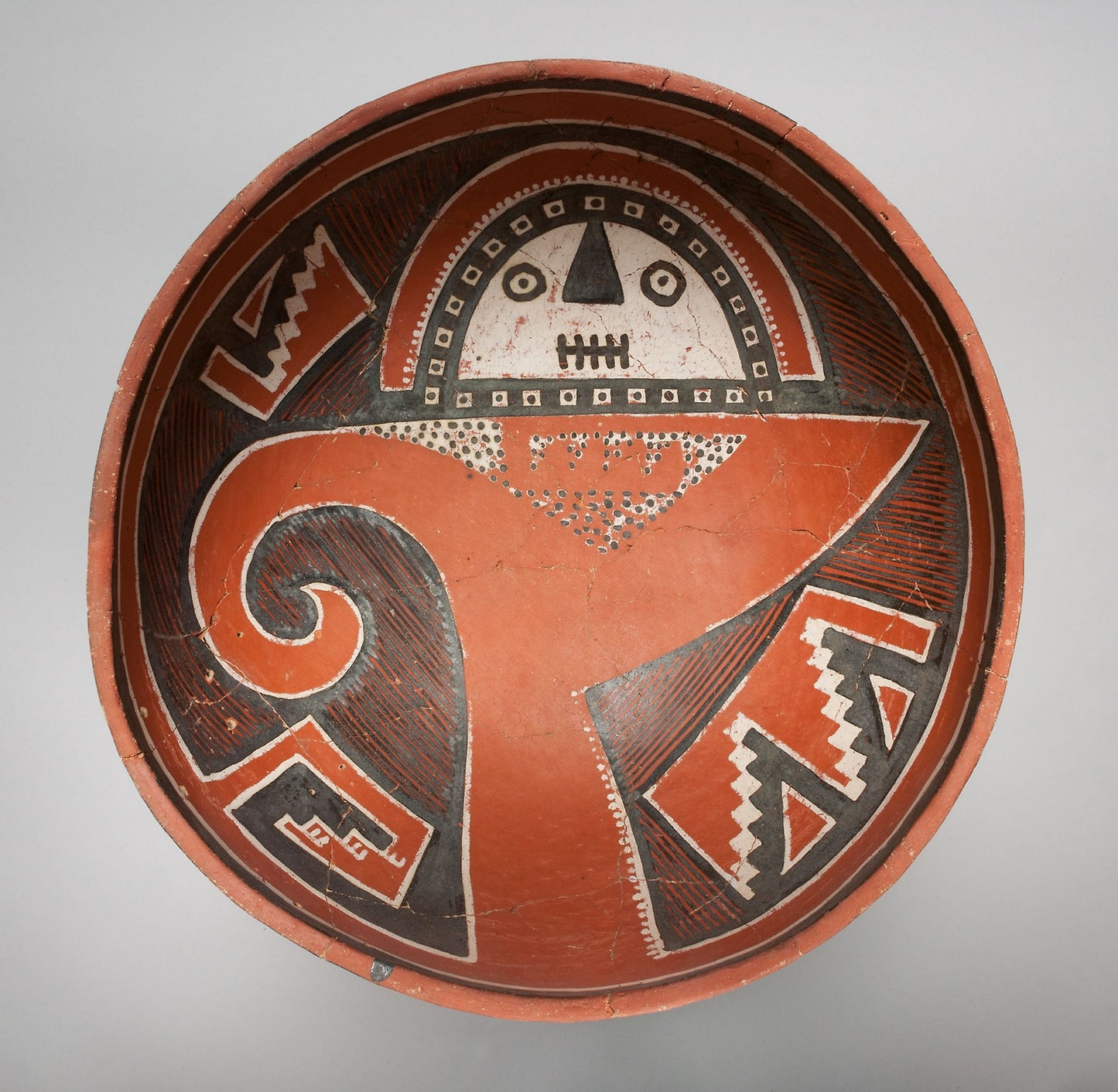 Bowl Depicting a Mask (Possibly a Kachina), above an Abstract Bighorn-Sheep Head -  Four Mile Polychrome, White Mountain Redware,  Poster Print Wall Art