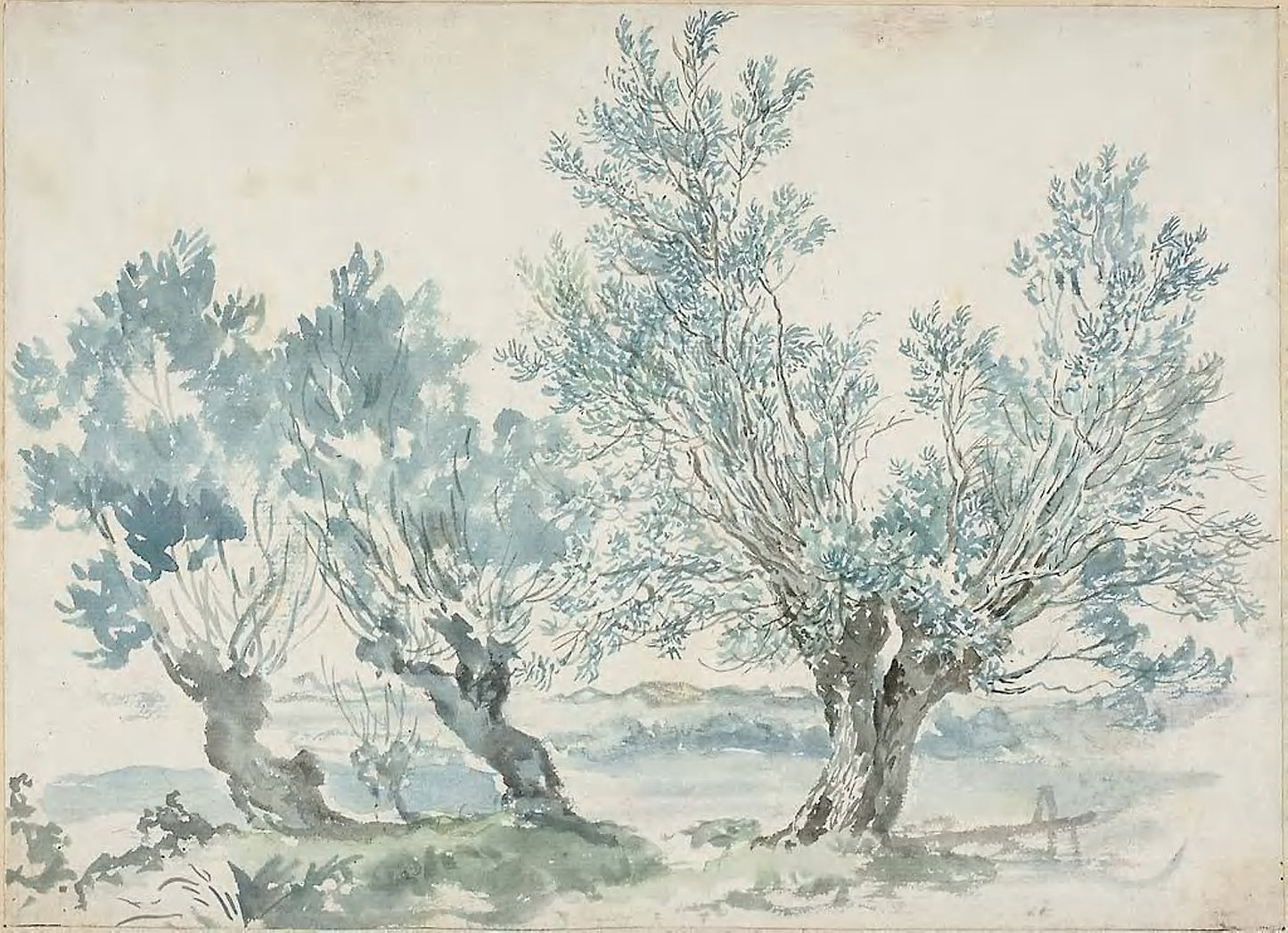 Three Willow Trees -  Possibly Louis Gabriel Moreau (French, 1740-1806),  Poster Print Wall Art