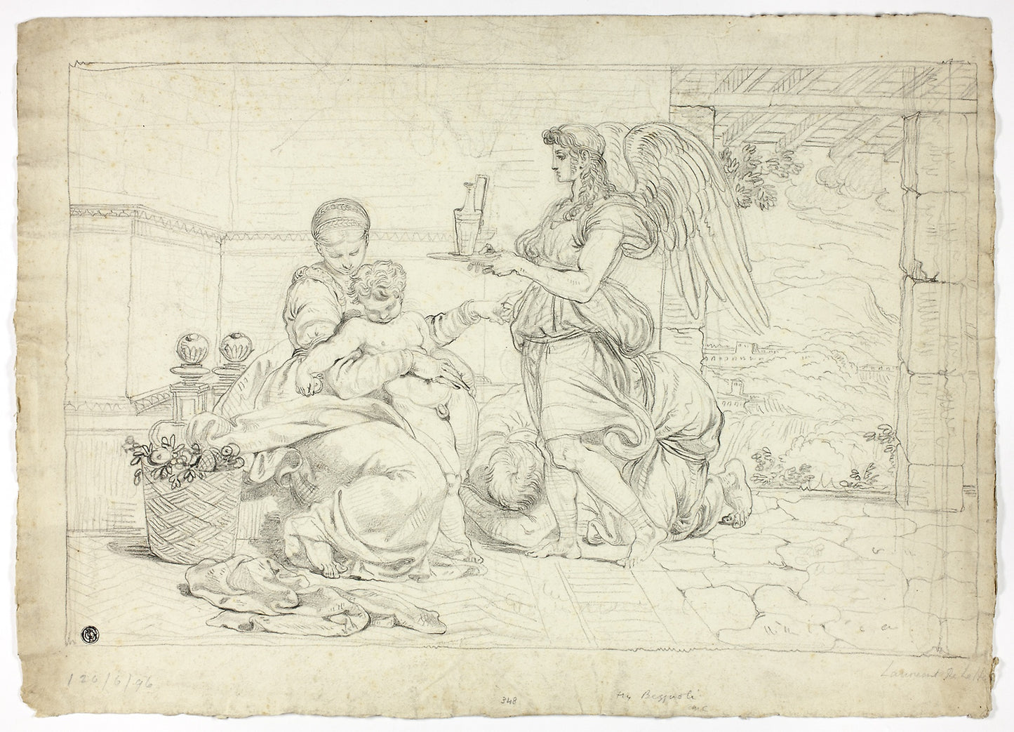 Holy Family with Angel Bearing Ewer (recto); Right Half of Sketch for Lunette (verso) -  Attributed to Louis Gauffier,  Poster Print Wall Art