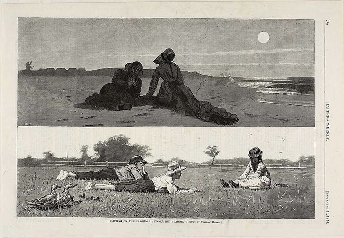 Flirting on the Sea-Shore and on the Meadow: Winslow Homer (American, 1836-1910),16x12